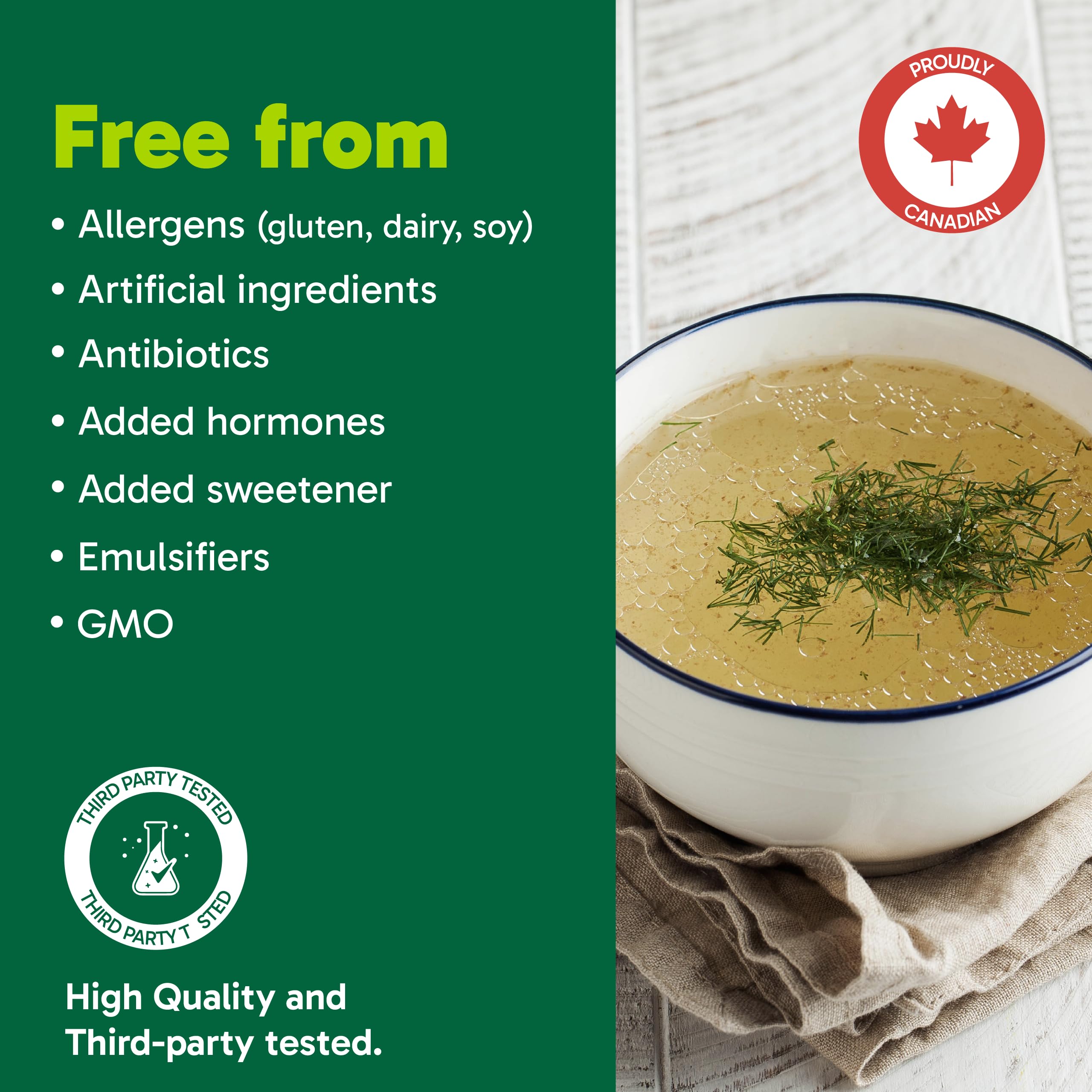 Organika Canadian-Made Beef Bone Broth Powder - Protein and Collagen Rich Bone Broth with Glucosamine and hyaluronic acid, from Grass-Fed Cattle whilst being Gluten and Dairy Free, Keto Friendly 300g