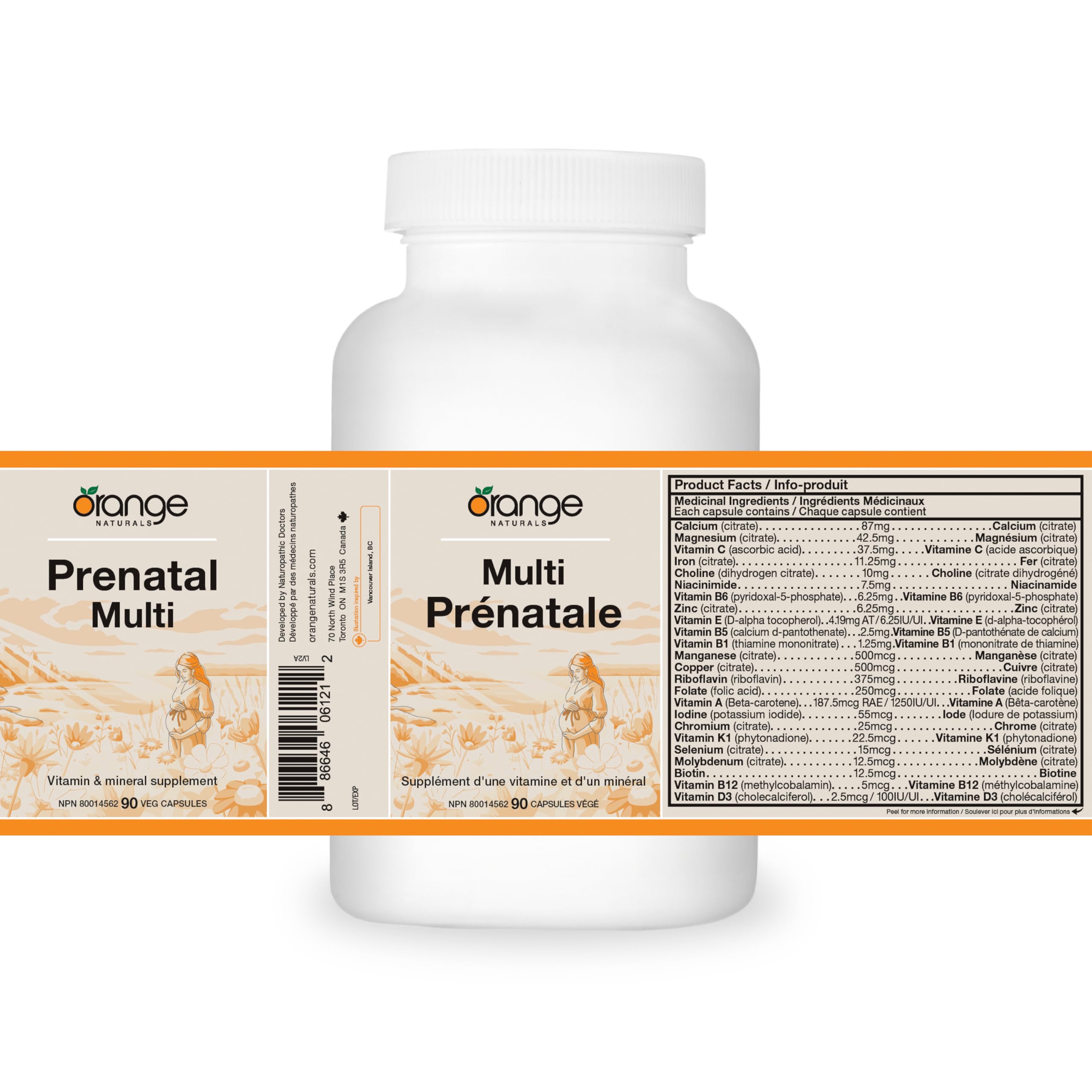 Orange Naturals - Prenatal Multivitamin for Women, 90 Capsules - Provides Essential Nutrients for Healthy Pregnancy - Supports Development of Bones, Eyes, Nerves & Immune System in the Fetus