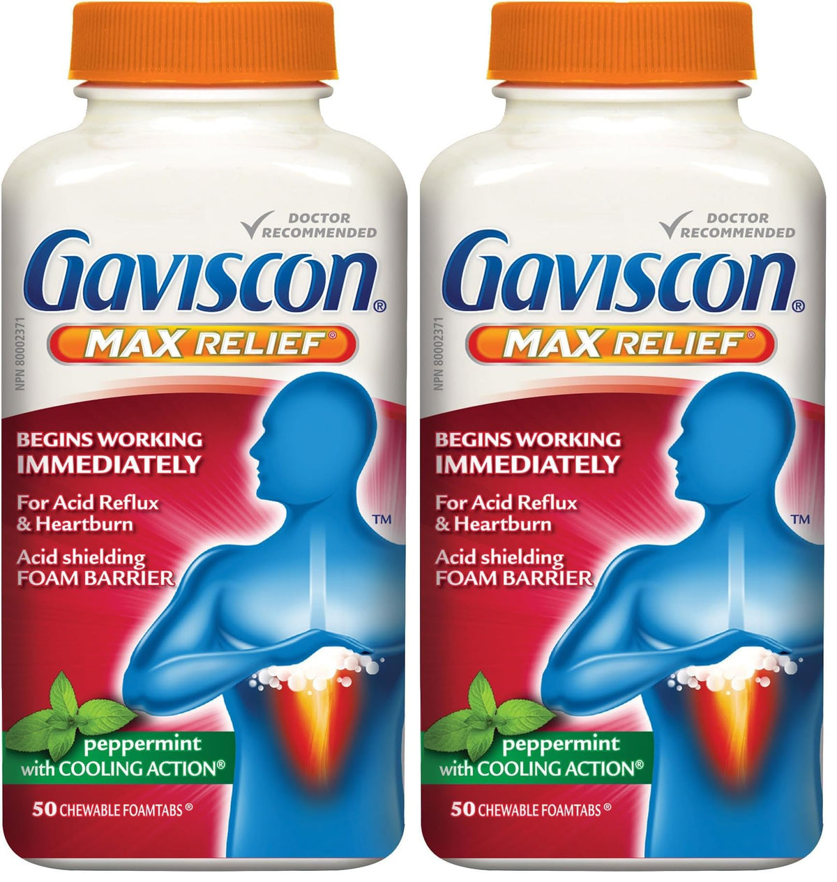Gaviscon Max Relief Tablets - 50 Count - Chewable Foaming Antacid Tablets for Day and Night Heartburn Relief, Acid Reflux and GERD Relief, Cooling & Refreshing Peppermint - Free of Aluminum & Lactose
