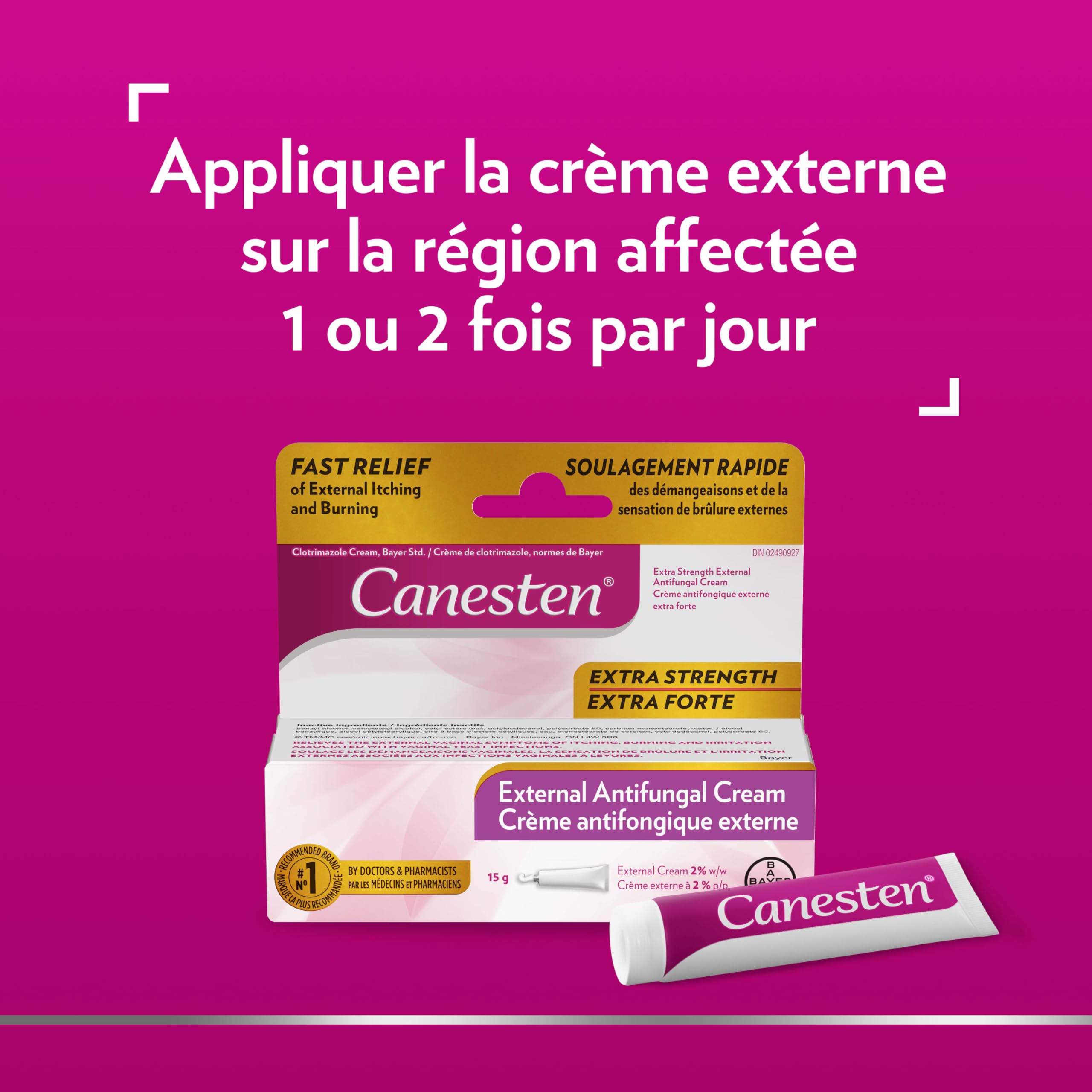 Canesten® Extra Strength External Antifungal Cream for Yeast Infection, Fast Relief from Itching and Burning, 15g