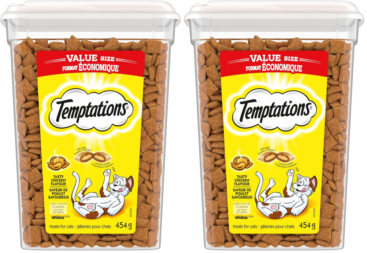 TEMPTATIONS Cat Treats, Tasty Chicken Flavour, 454g Tub (Pack of 2)