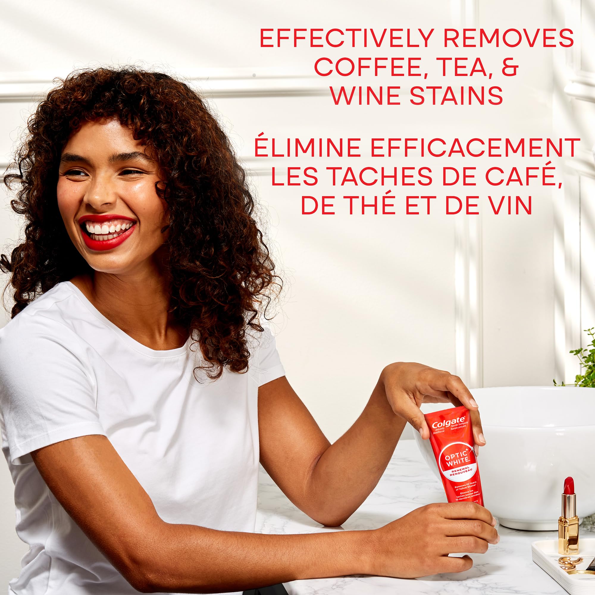 Colgate Optic White Renewal Toothpaste, 70 mL (Pack of 2), High Impact White, Contains 3% Hydrogen Peroxide, Removes 10 Years of Yellow Stains, Enamel Safe, Sugar Free, Gluten Free, & Vegan