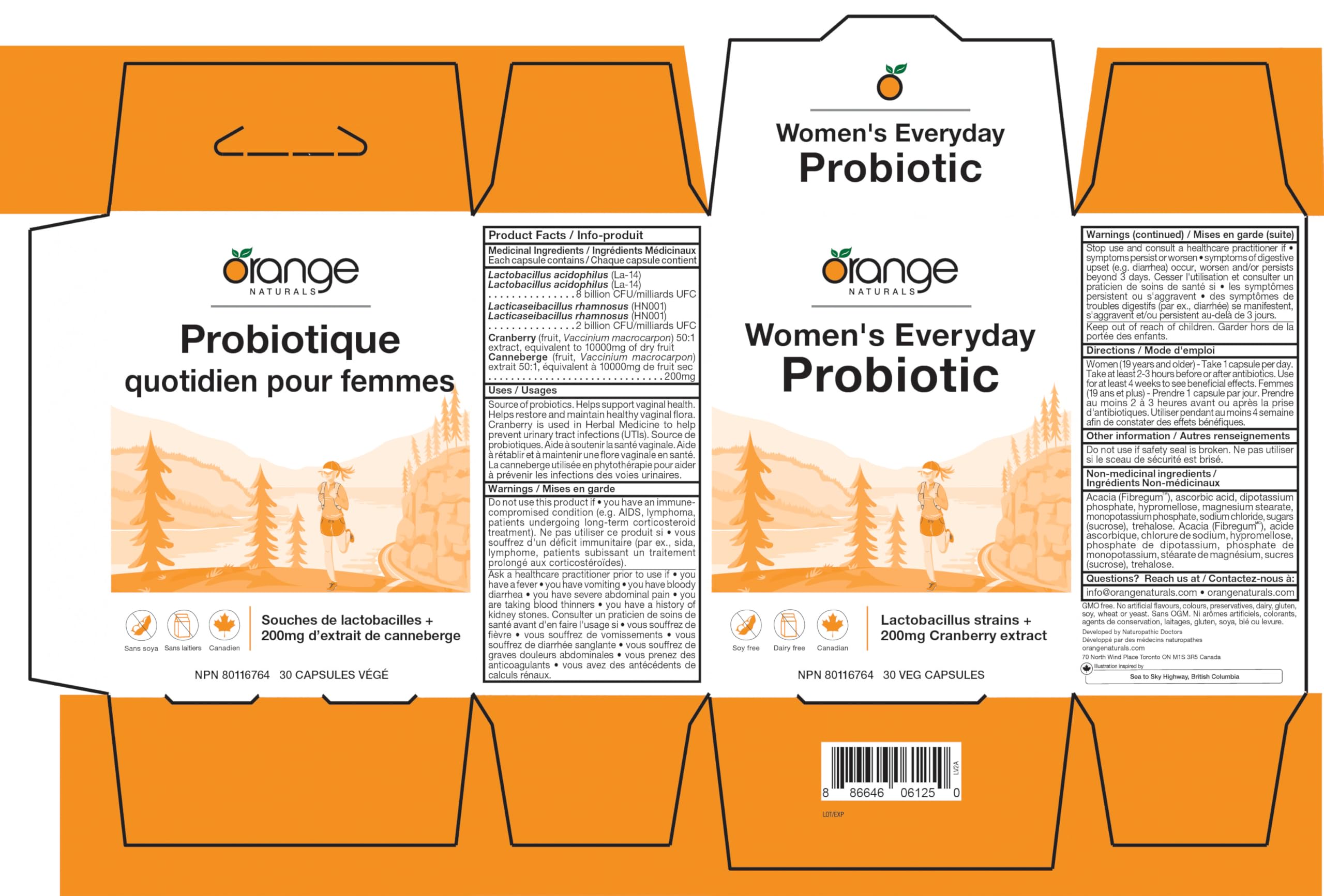Orange Naturals - Women's Everyday Probiotic, 30 Veg Caps 30-Day Supply - Helps Restore & Maintain Healthy Vaginal Flora, Urinary Care - Probiotic Supplement with Lactobacillus Acidophilus & Rhamnosus