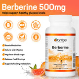 Orange Naturals - Berberine 500mg, 60 Capsules 30-Day Supply - Berberine Helps Support Healthy Glucose Levels, Cholesterol Levels & Cardiovascular Health - Vegan & Non-GMO - Natural Metabolic Support