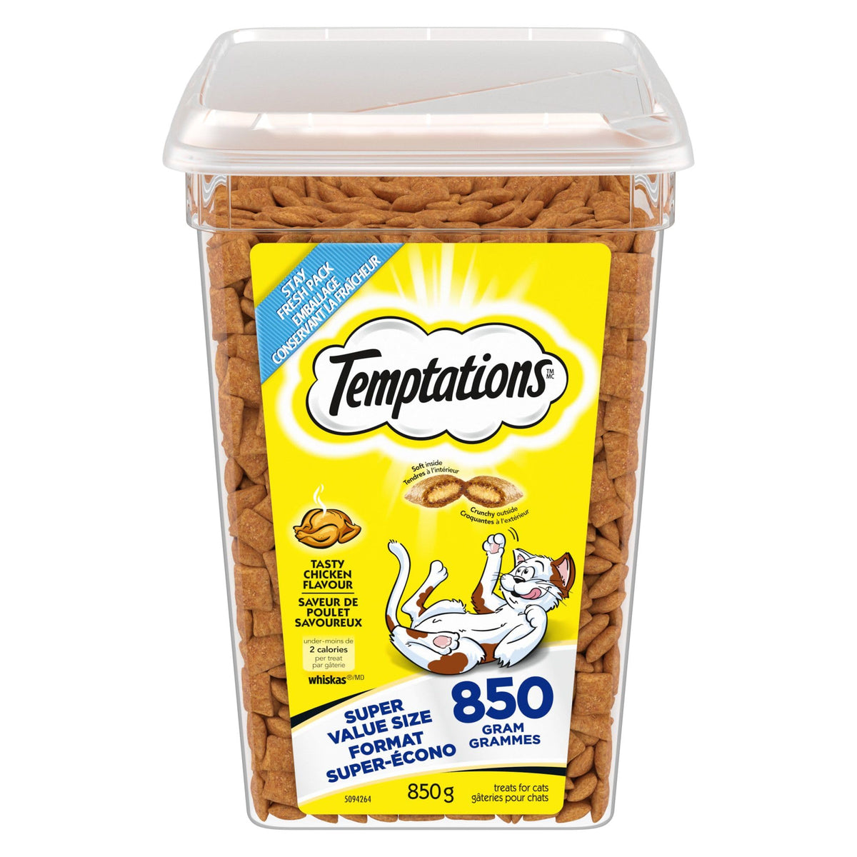 TEMPTATIONS Adult Cat Treats Tasty Chicken Flavour, 850g Tub