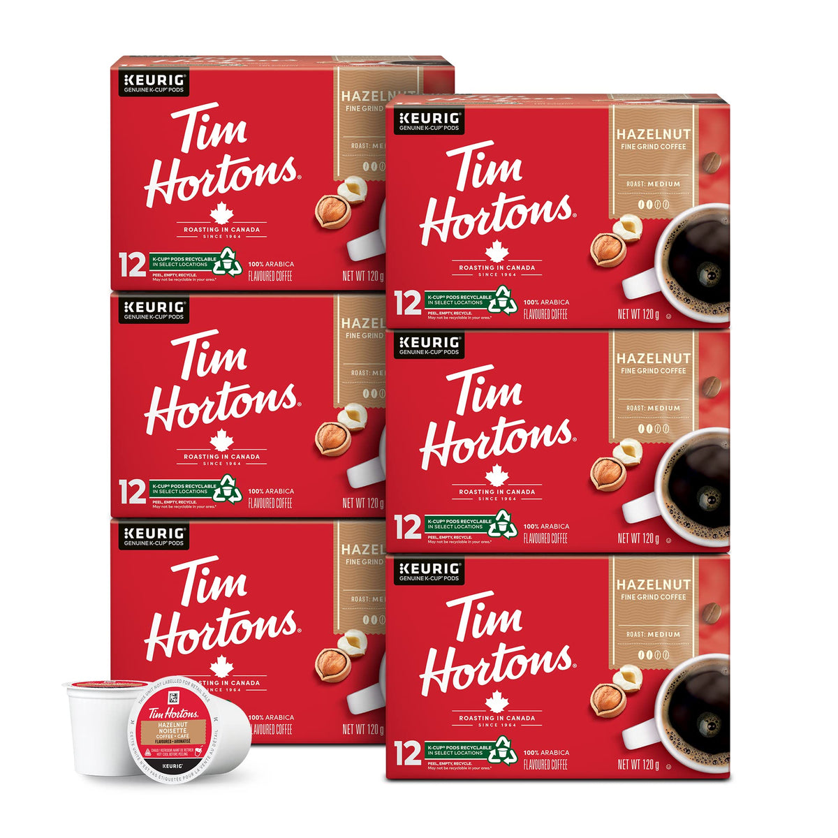 Tim Hortons Hazelnut Flavoured Coffee, Single Serve Keurig K-Cup Pods, Medium Roast, 72 Count