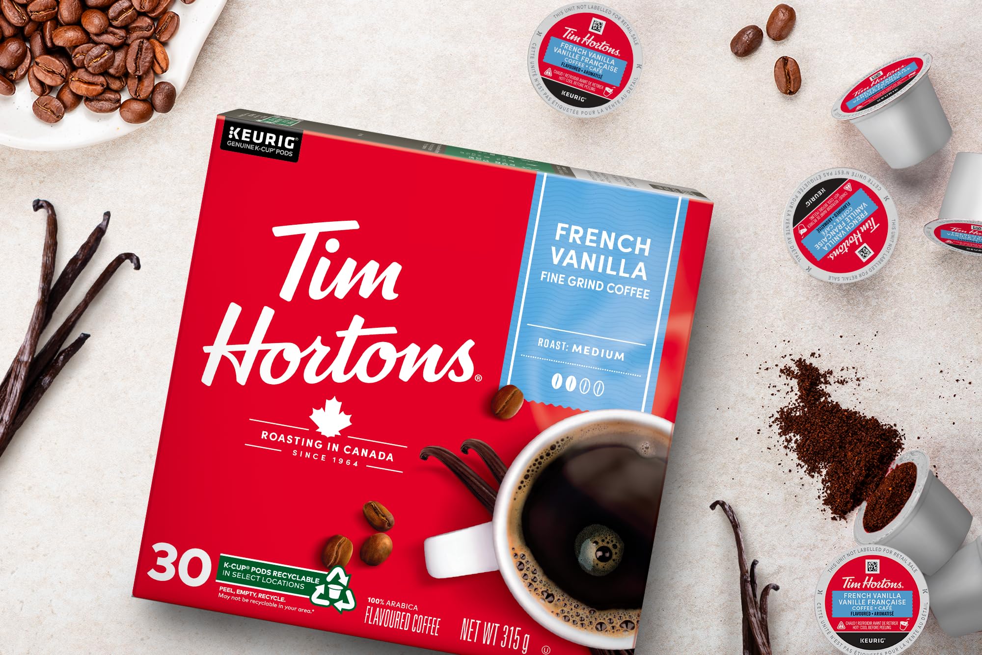Tim Hortons French Vanilla Coffee, Keurig K-Cup Pods, Flavoured Medium Roast, 30 Count (Pack of 2)