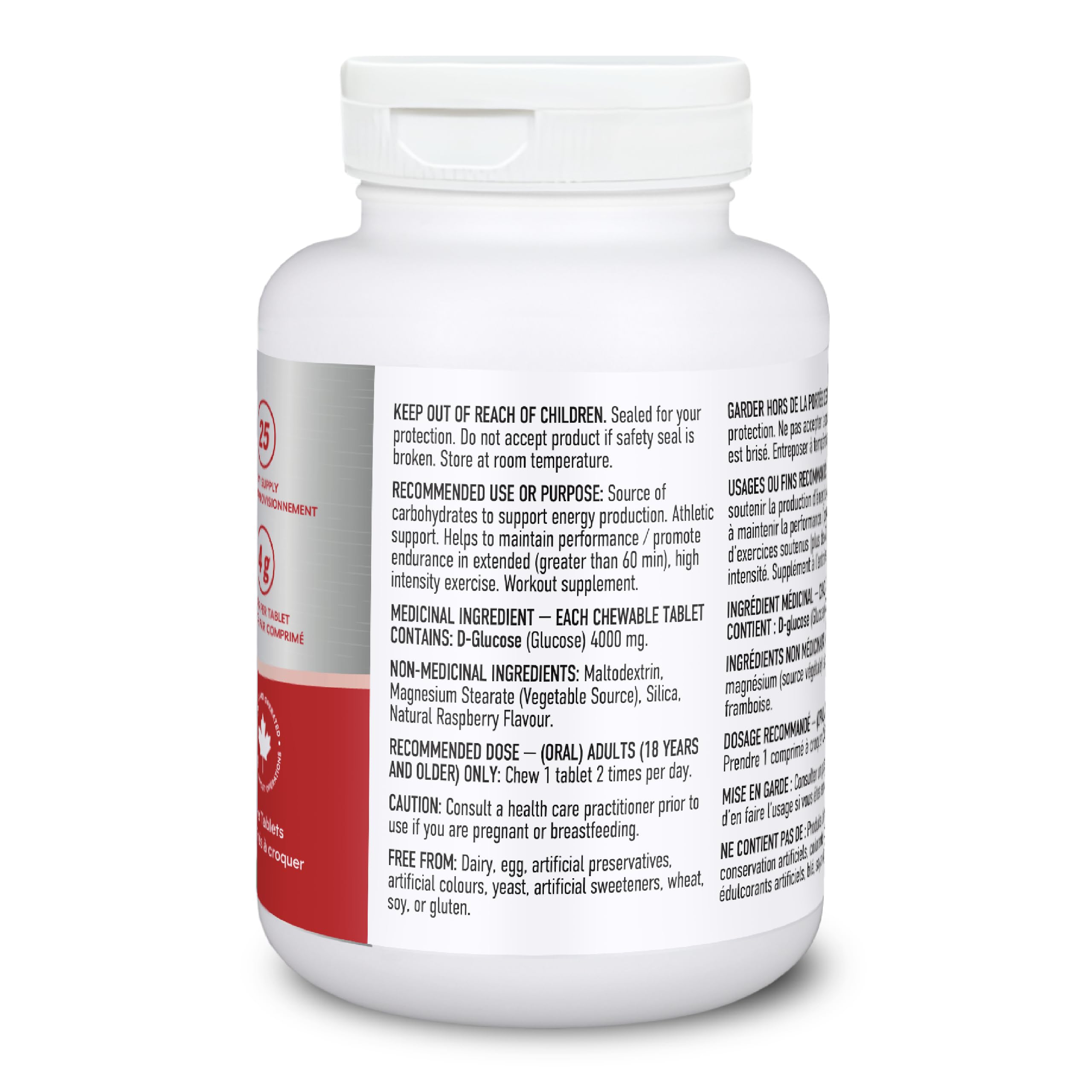 GlucoNOW FAST Glucose Chews, 4g Sugar, Raspberry Flavour - 50 chewable tablets