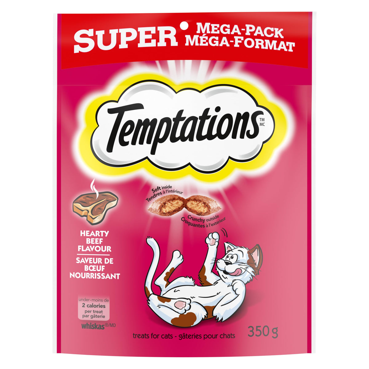 TEMPTATIONS Cat Treats, Hearty Beef Flavour, 350g Pouch