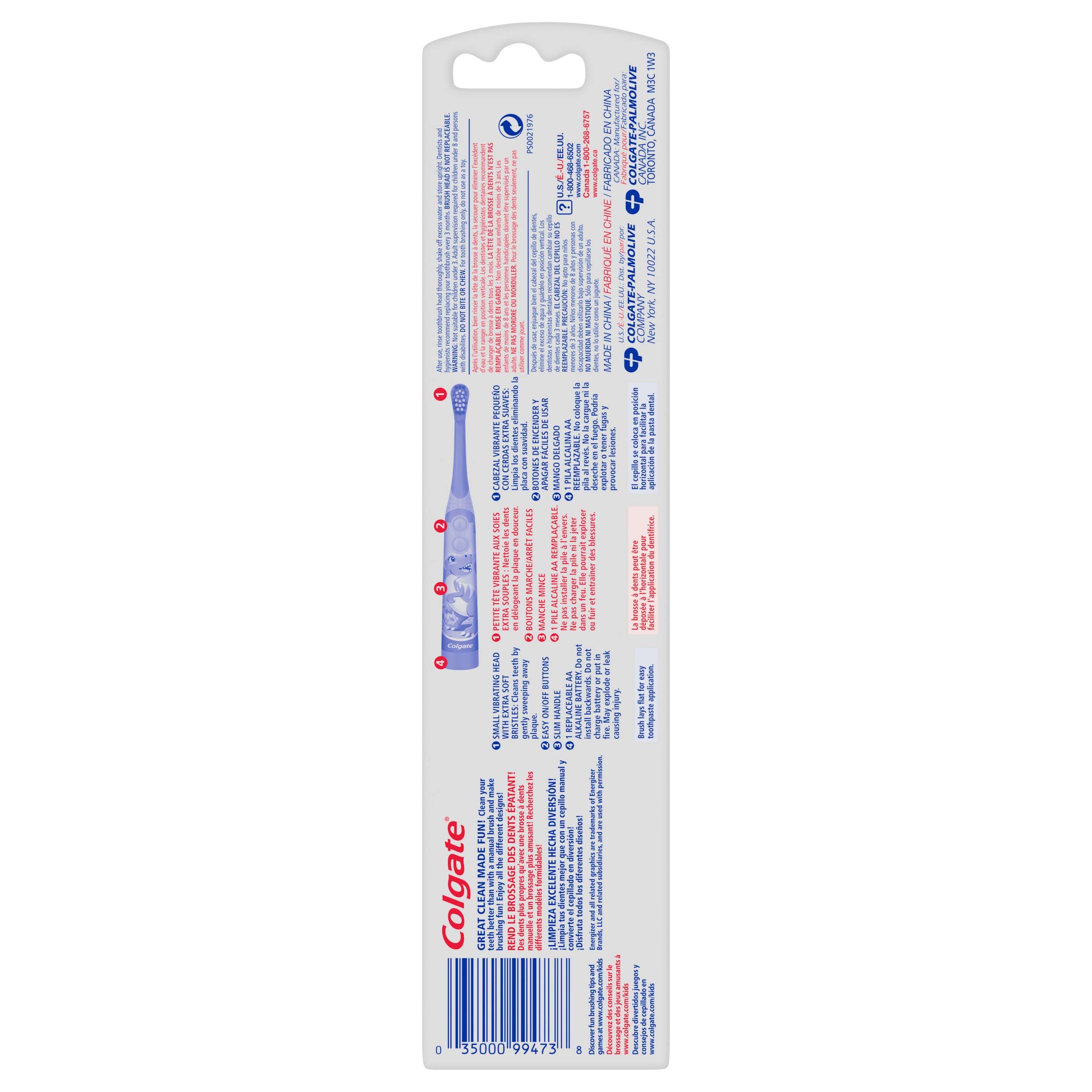 Colgate Kids Dinosaur Battery Toothbrush, Ages 3+, Extra Soft