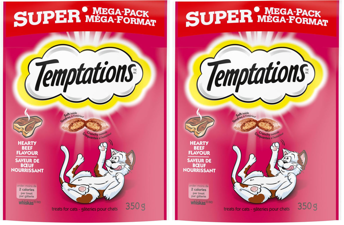 TEMPTATIONS Cat Treats, Hearty Beef Flavour, 350g Pouch (Pack of 2)