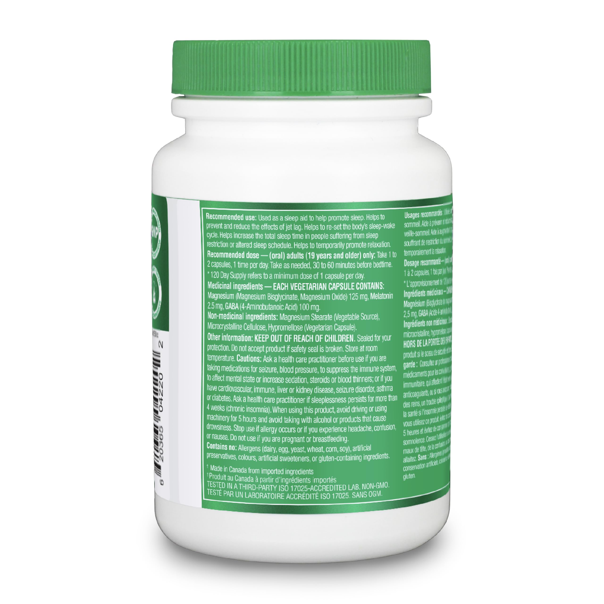 Organika Magnesium + Melatonin + GABA – Natural Sleep & Relaxation Support– Helps Calm the Mind, Ease Muscle Tension & Promote Restful Sleep–125mg Magnesium, 2.5mg Melatonin, 100mg GABA – 120 Capsules
