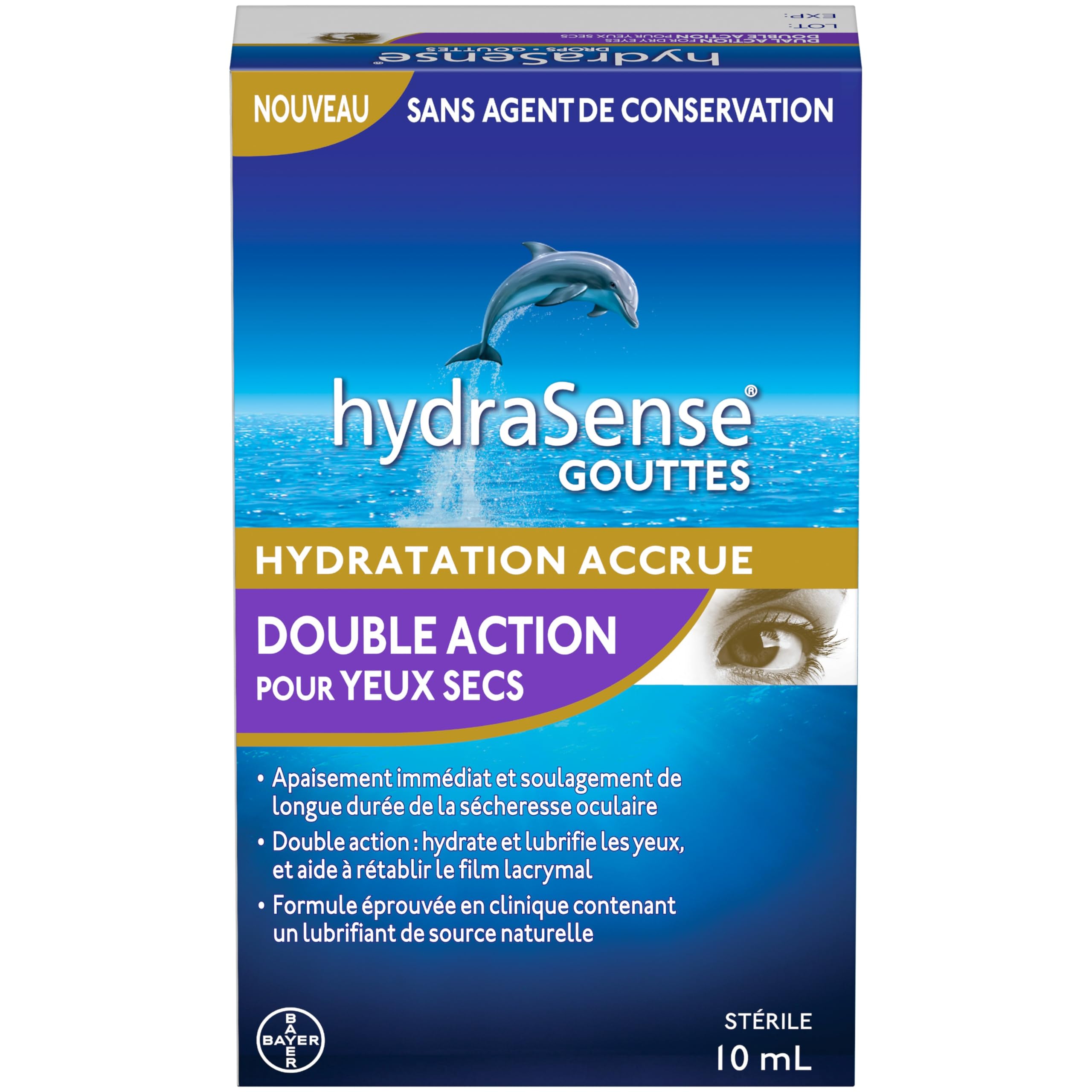 hydraSense Dual Action Eye Drops, For Dry Eyes, Preservative Free, Clinically Proven Dual Action Formula, Naturally Sourced Lubricant, With Phospholipids, 10 mL