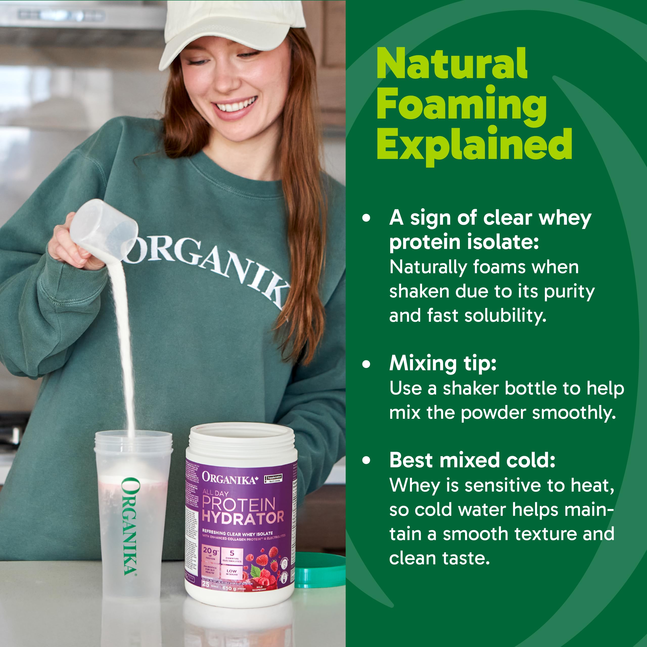 Organika Canadian-Made Protein Hydrator- Raspberry Flavour- Clear Whey Protein Isolate with Collagen, Electrolytes, and Probiotics. Easy to Digest, 20g Protein Per Serving- 650g