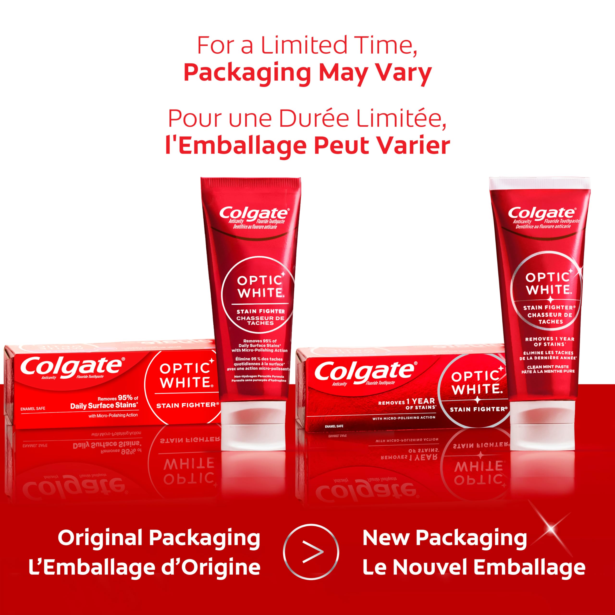 Colgate Optic White Stain Fighter Stain Removal Toothpaste, Fresh Mint Gel, 90 mL