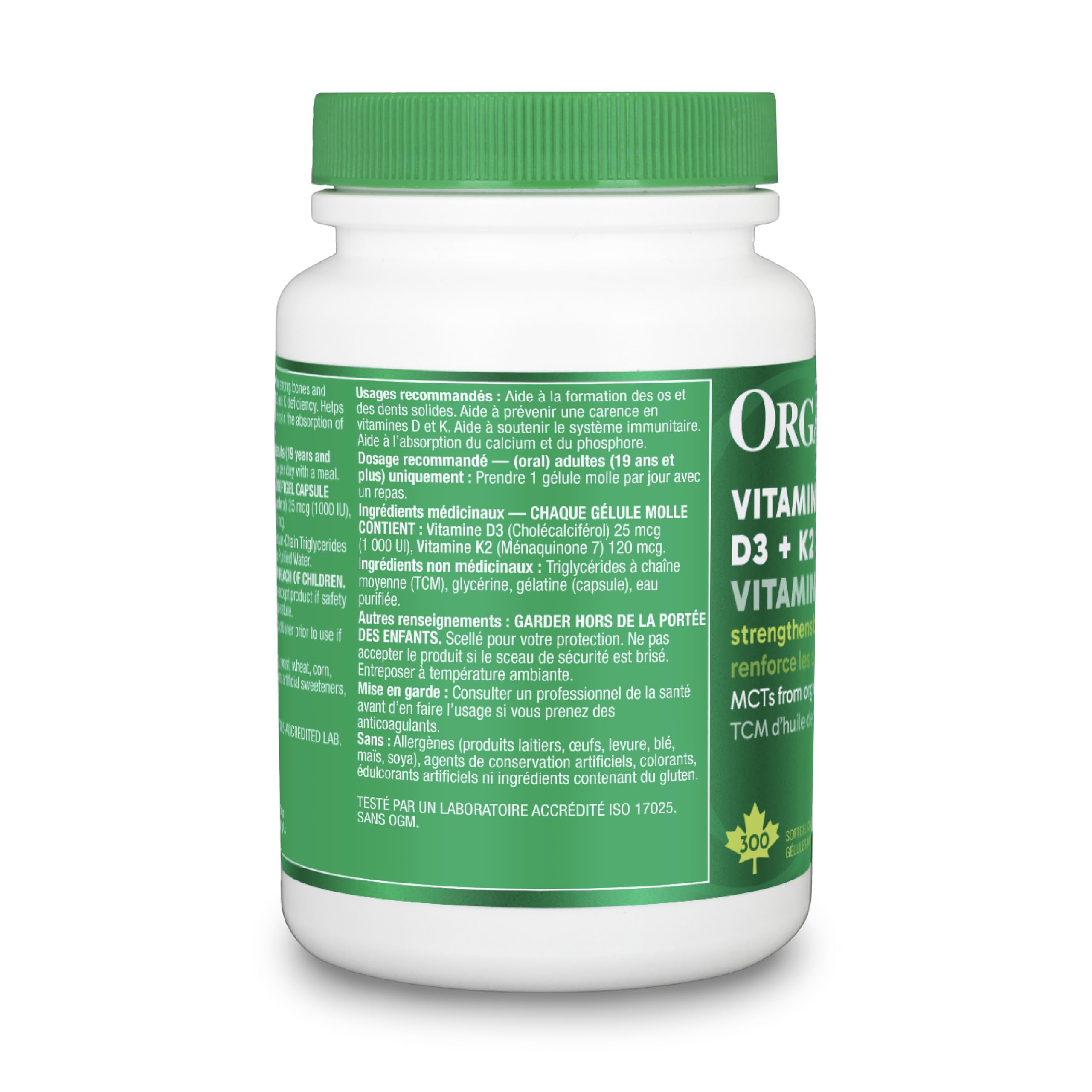 Organika Vitamin D3 + K2 (MK7)- 1000IU D3 and 120mcg K2 per capsule- High Potency, Supports Healthy Immune Function and Bones + Teeth- 300sftgl