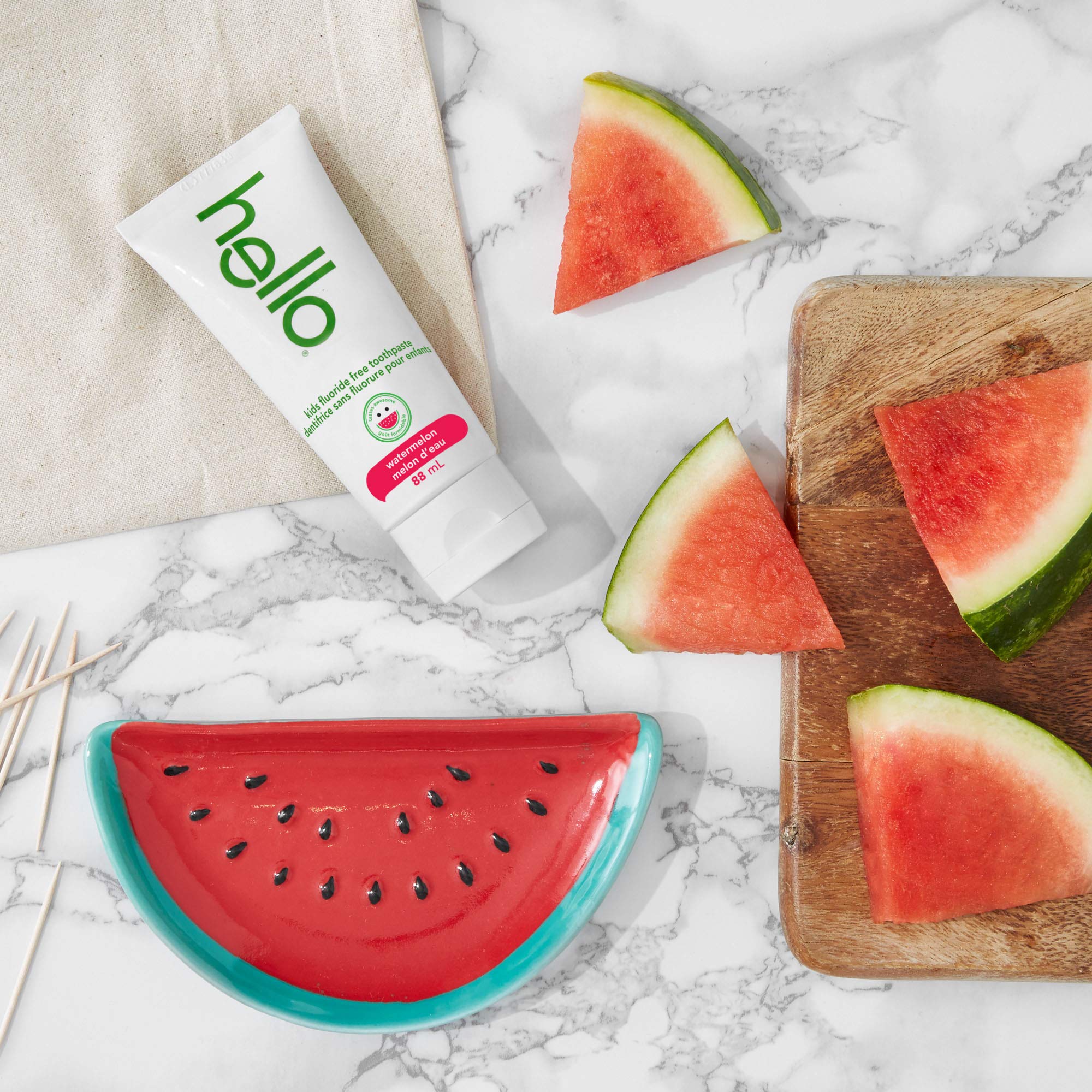 Hello Watermelon Flavour Fluoride Free Kids Toothpaste, Vegan, SLS Free, Gluten Free, Safe to Swallow for Baby and Toddlers Natural Toothpaste, 88 mL 2 Pack