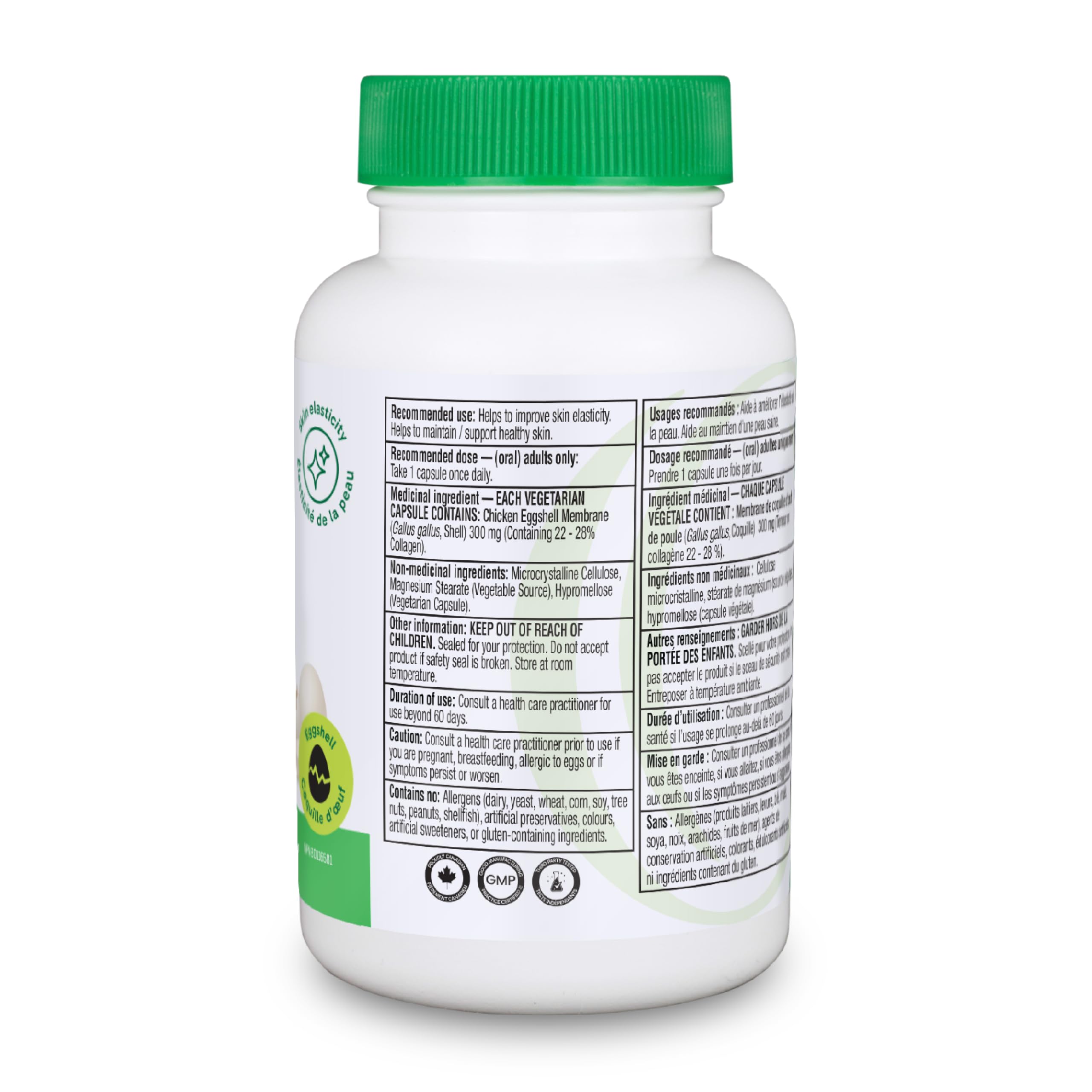 Organika Canadian-Made Vegetarian Collagen - Sourced From Natural Eggshell Membrane | For Healthier Skin, Hair, Nails and Joints - 60vcaps