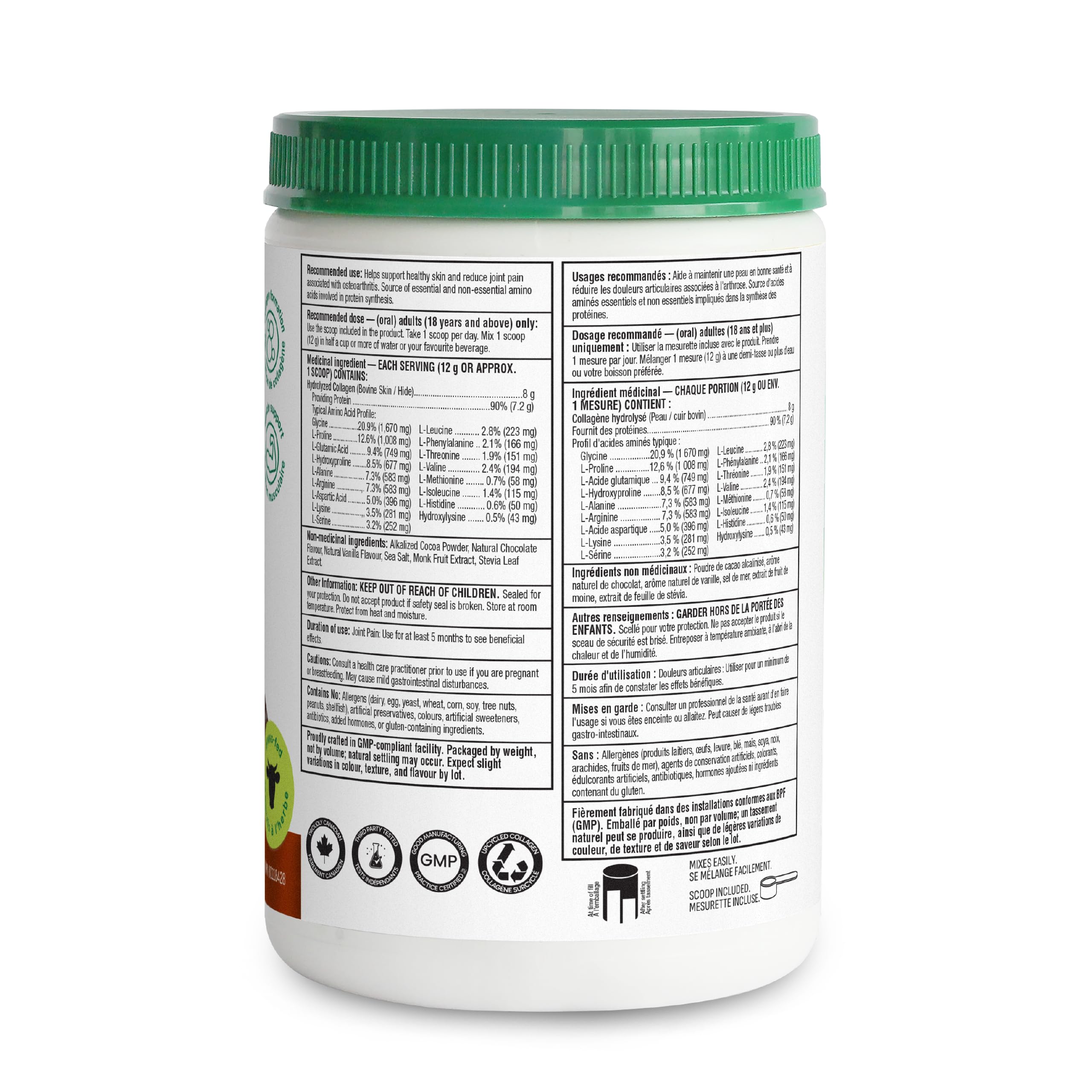 Organika Canadian-Made Chocolate Enhanced Collagen Powder, Grass-Fed with Real Cocoa, Sugar-Free, Healthy Hair, Skin, Nails, Joints, 252 G