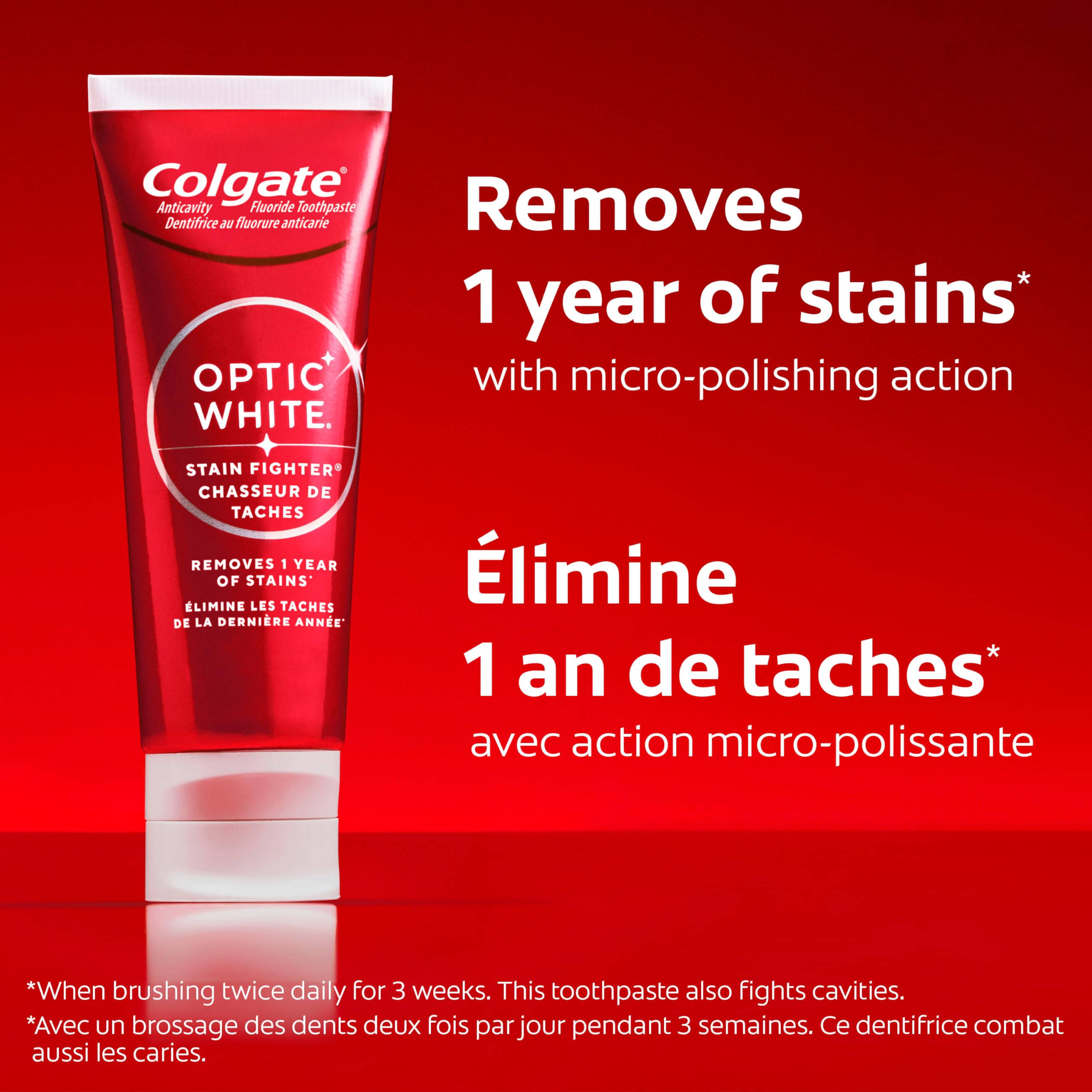 Colgate Optic White Stain Fighter Stain Removal Toothpaste, Clean Mint Paste, 90 mL