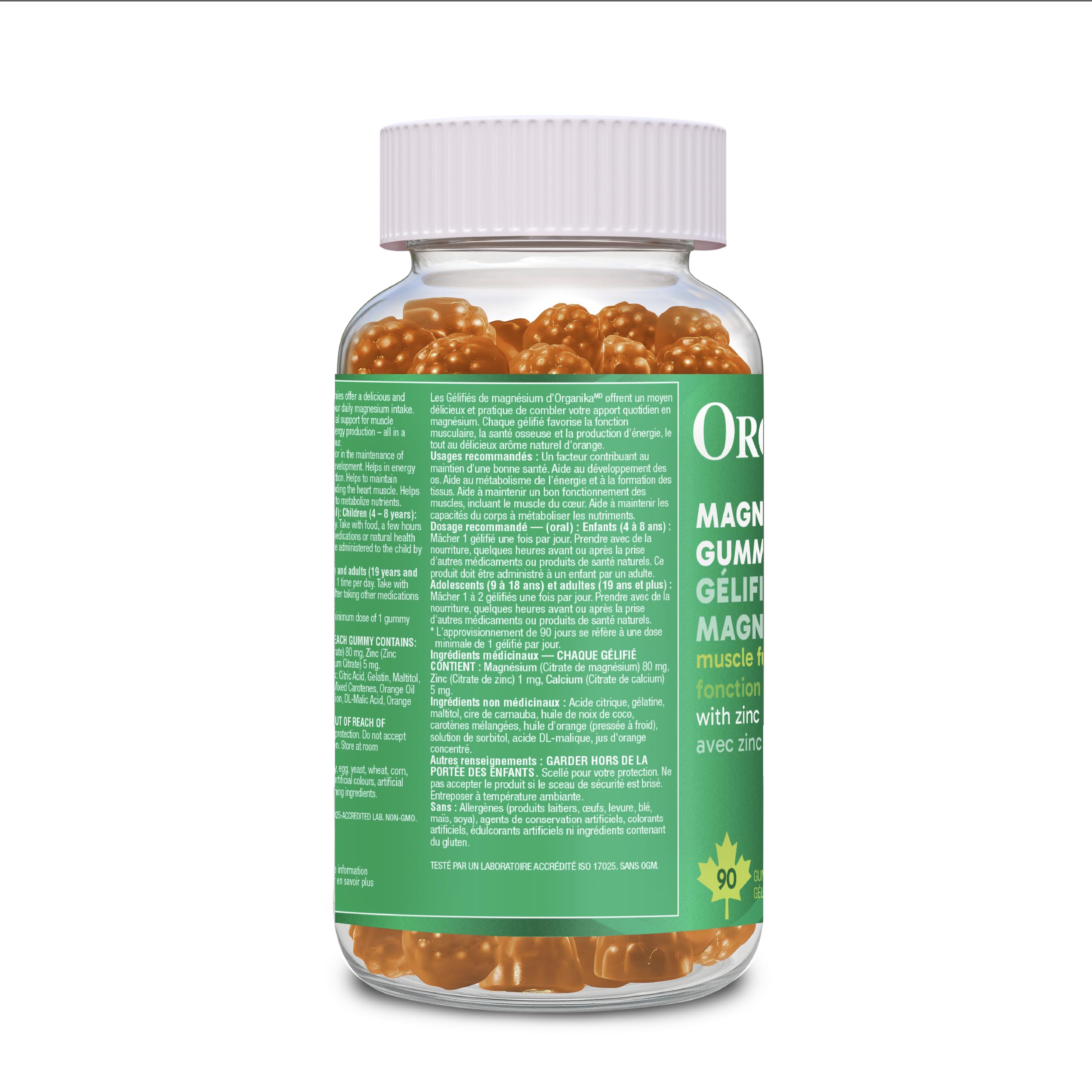 Organika Magnesium Gummies with Zinc & Calcium – Muscle Function, Bone & Heart Health Support, Stress & Energy Metabolism – Easy to Chew, Natural Orange Flavour - 90 gummies