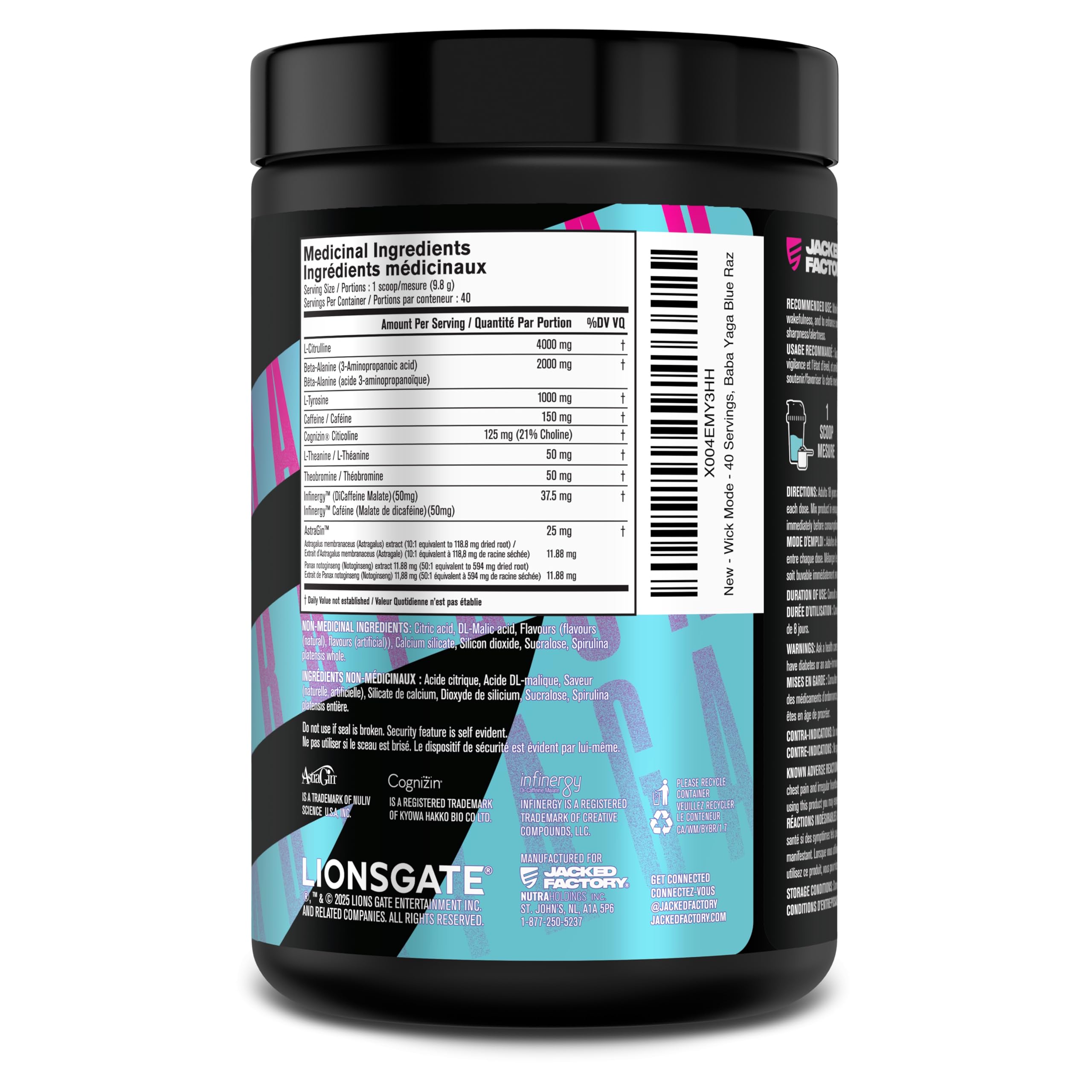 Jacked Factory X John Wick - Wick Mode Pre Workout Powder - Intense Energy, Battle-Ready Focus, Unstoppable Commitment, and Sheer Will - 40 Servings, Baba Yaga Blue Raz