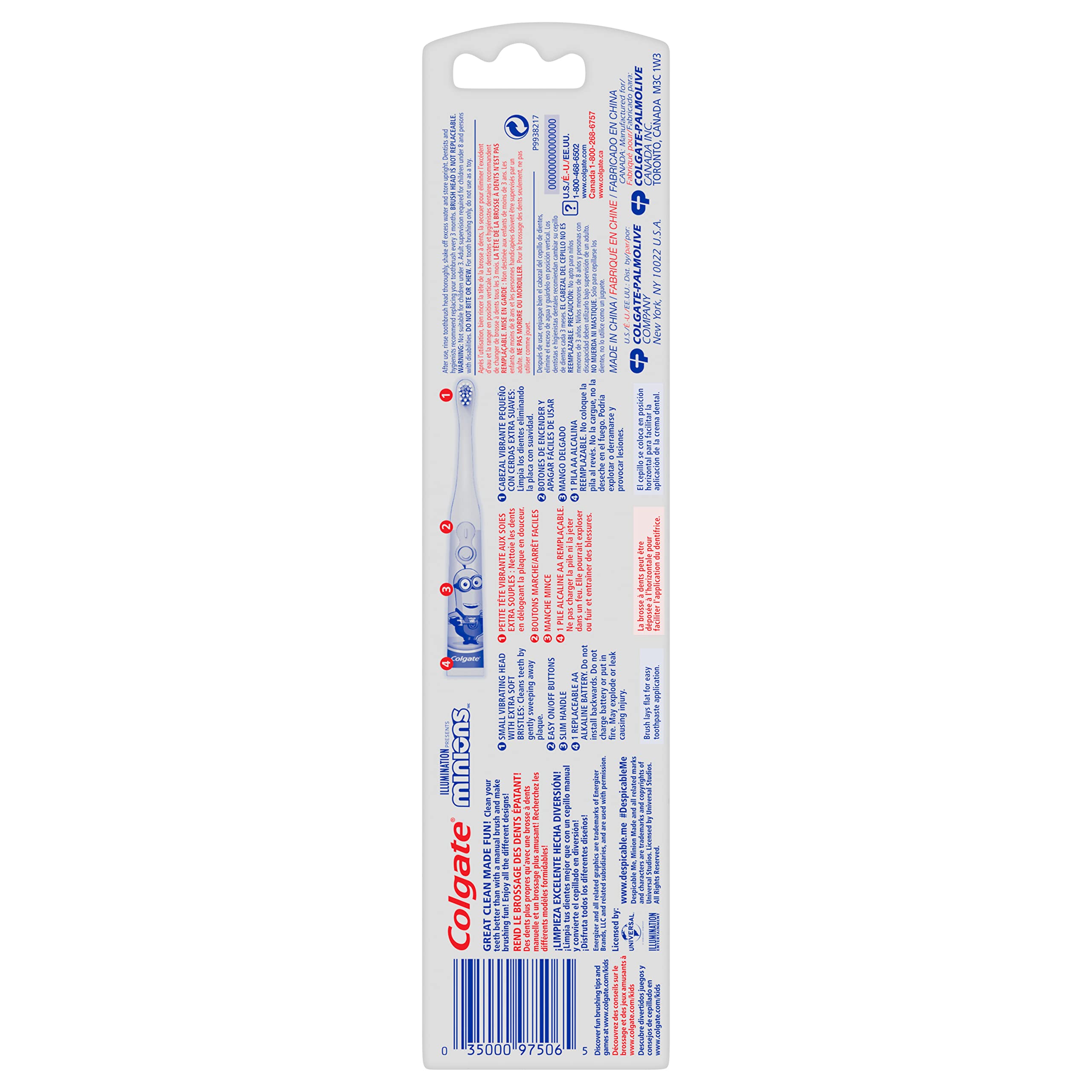 Colgate, Kids Battery Powered Toothbrush Minions Extra Soft Bristles, 1 Count, Color May Vary