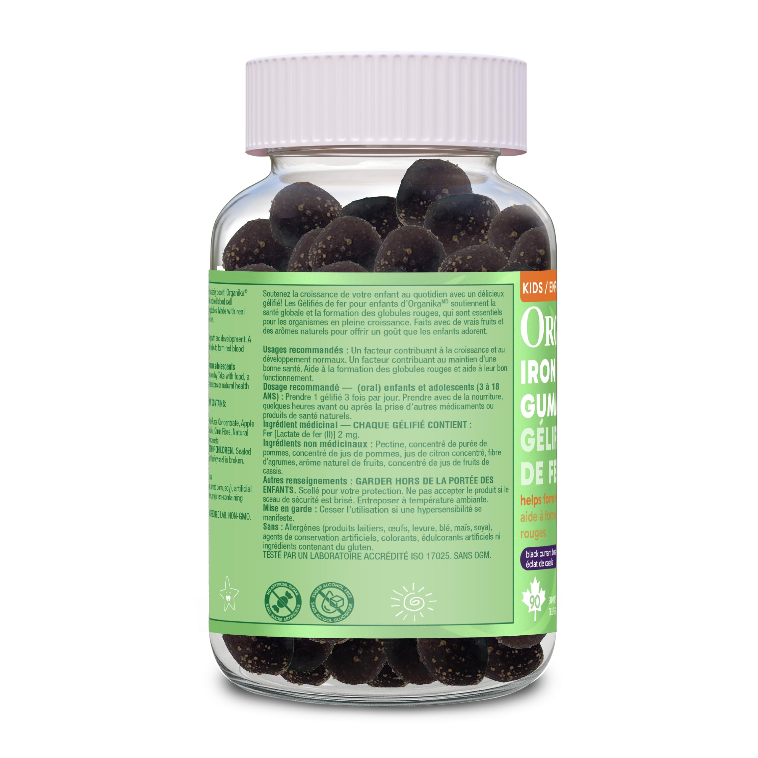 Organika Kids Iron Gummies Black Currant Flavour- Essential Iron Support to Help Form Red Blood Cells, and Aid in Growth and Development- 90 gummies