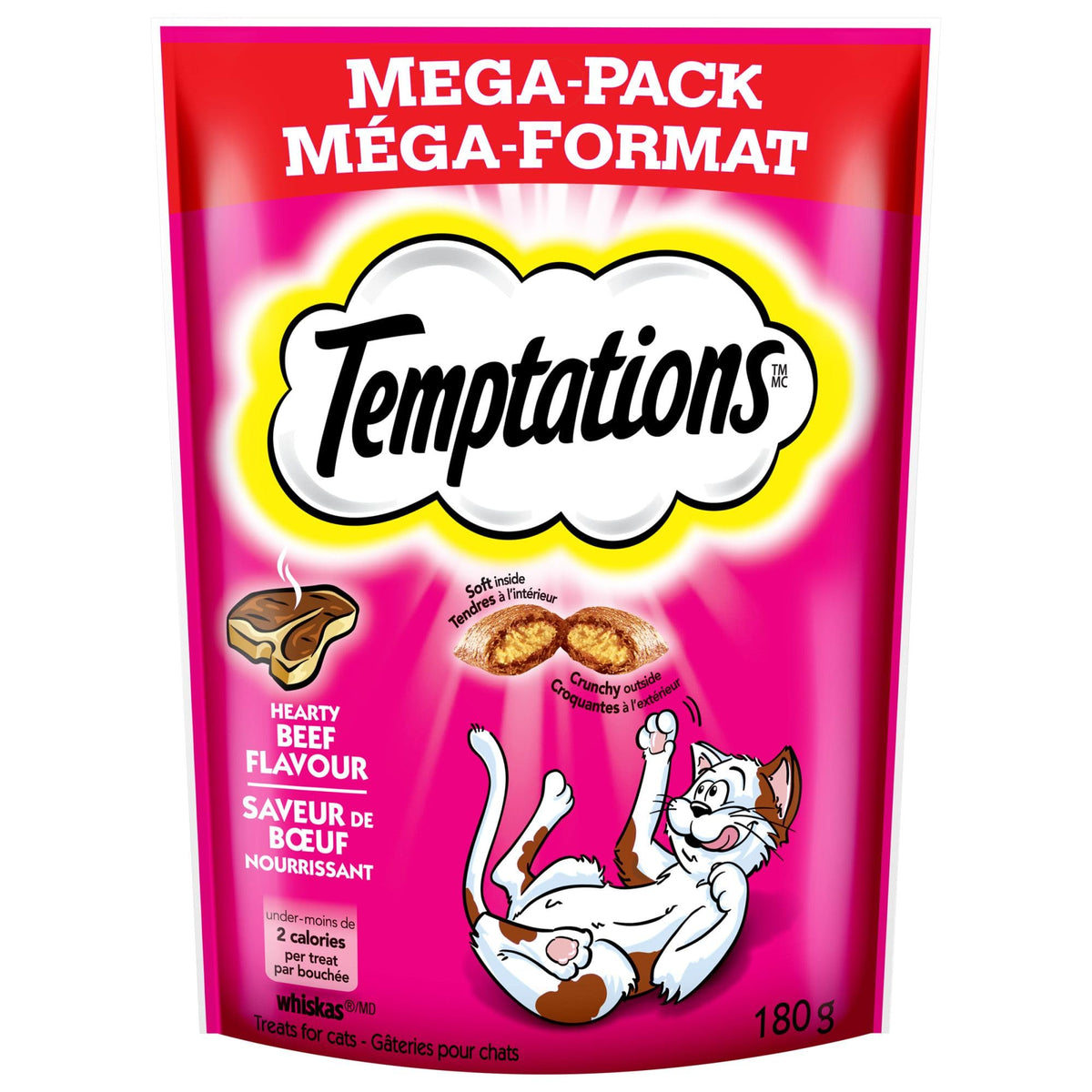 TEMPTATIONS Cat Treats, Hearty Beef Flavour, 180g (10 Pack)