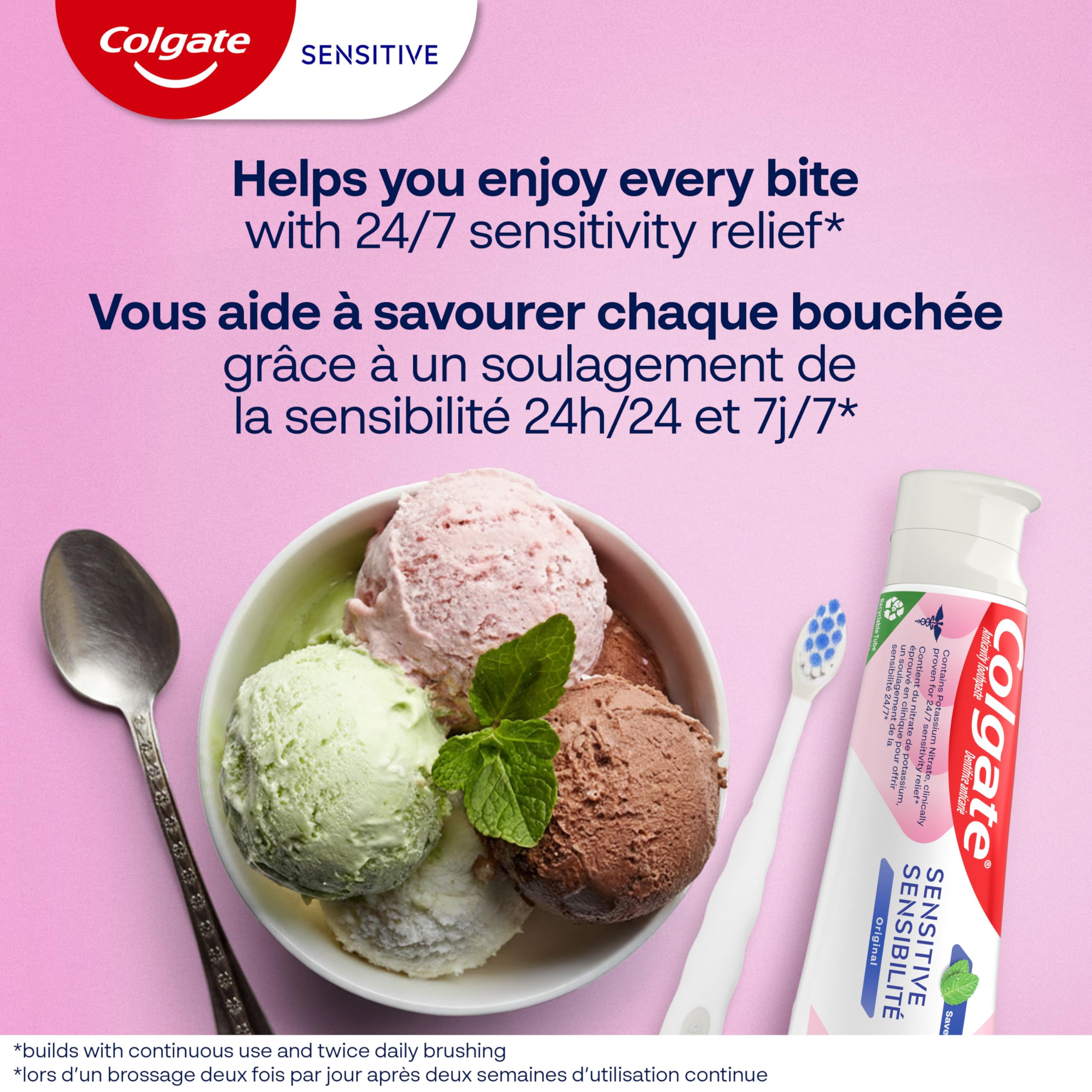 Colgate Sensitive Toothpaste for Sensitive Teeth, 1 Pack, Anticavity Toothpaste with Fluoride and Potassium Nitrate, Helps Prevent Bad Breath, Cavities, and Tartar Buildup, Spearmint, 72 mL