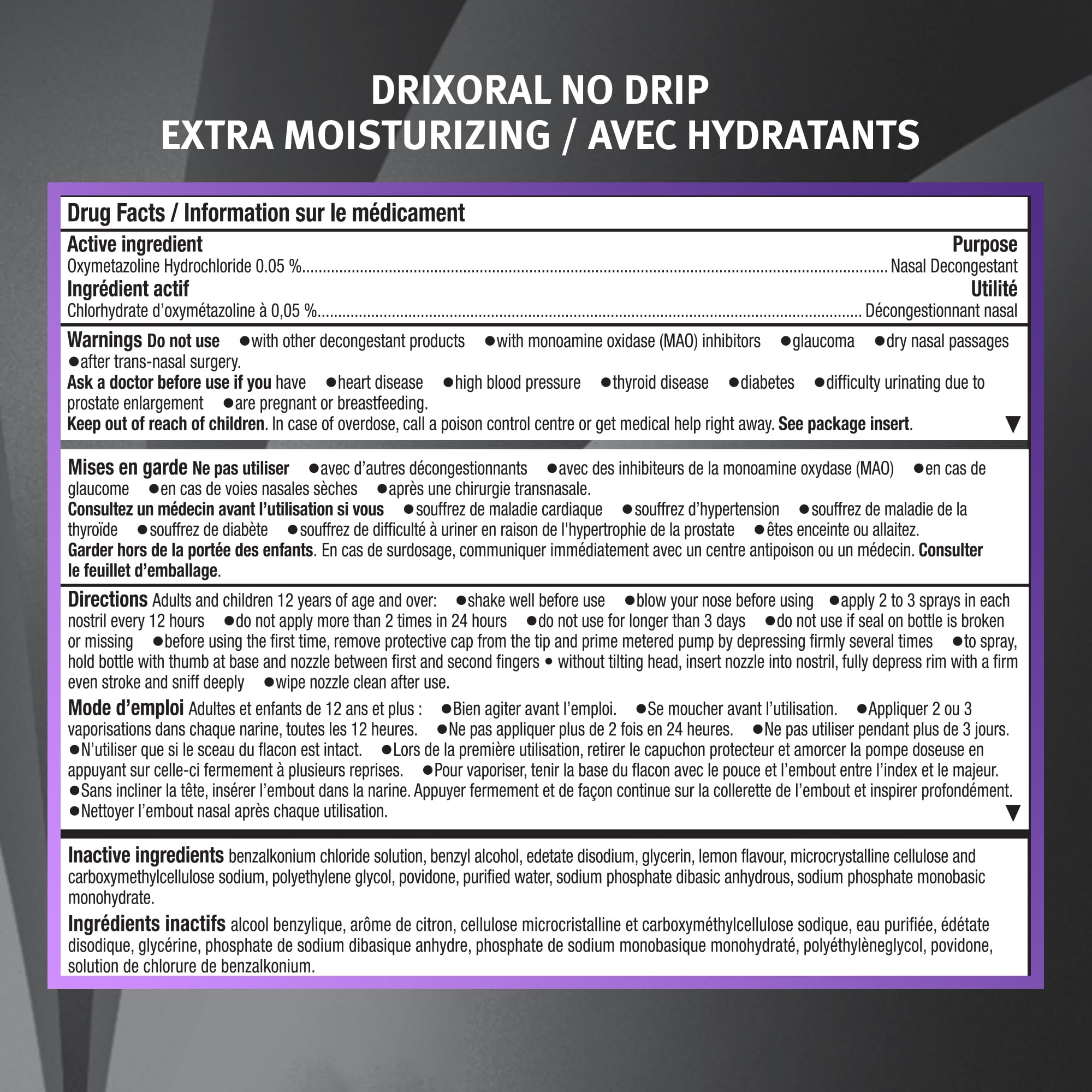 Drixoral No Drip Extra Moisture Spray, Soothes and Moisturizes Dry and Irritated Nasal Passages, 15ml