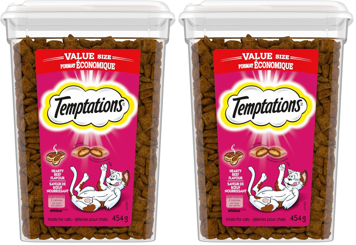 TEMPTATIONS Cat Treats, Hearty Beef Flavour, 454g Tub (Pack of 2)