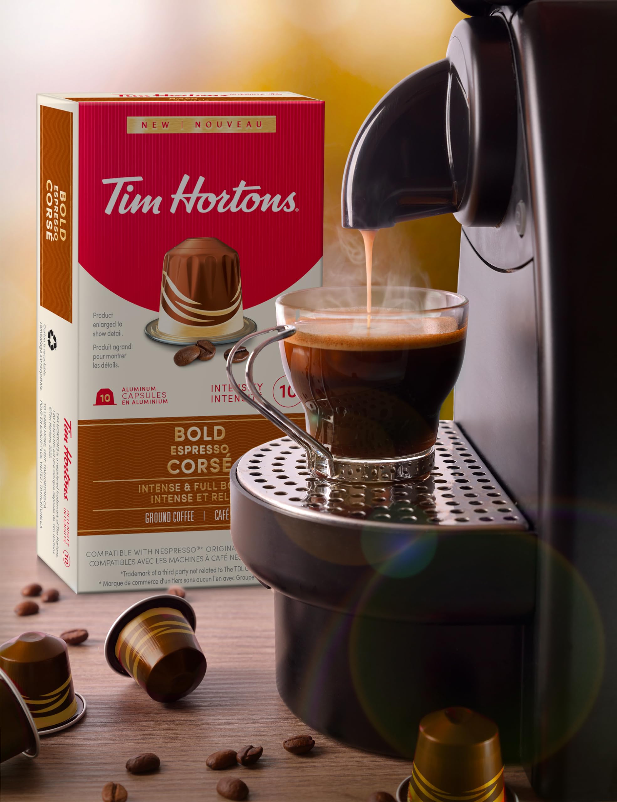 Tim Hortons Bold Espresso Capsules, Nespresso Original Line Compatible Capsules, 100 Count