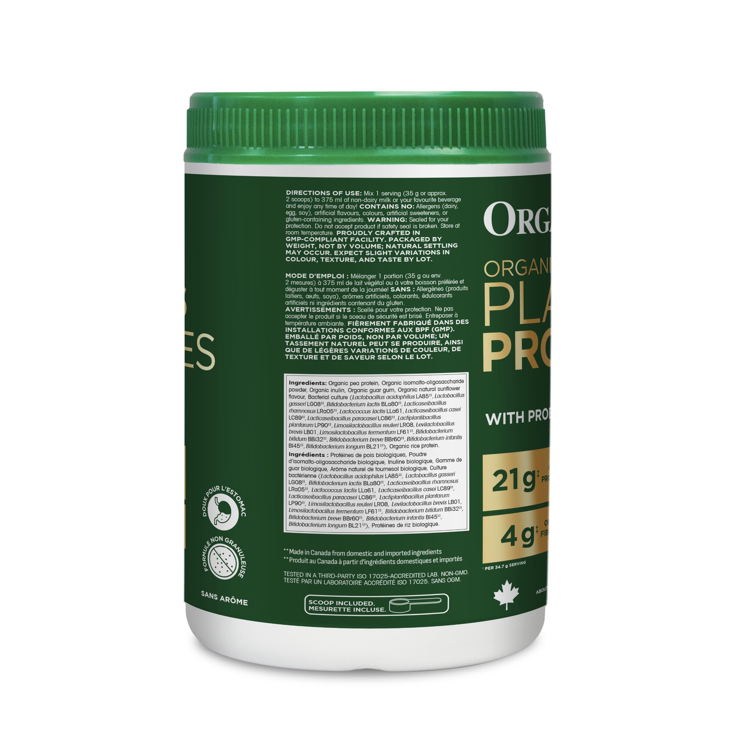 Organika Organic Plant Protein Powder Unflavoured with Prebiotics & Probiotics – 21g Protein,4g Fibre,5 Billion CFU – Supports Digestion,Energy – Low Sugar,Non-GMO– 694g