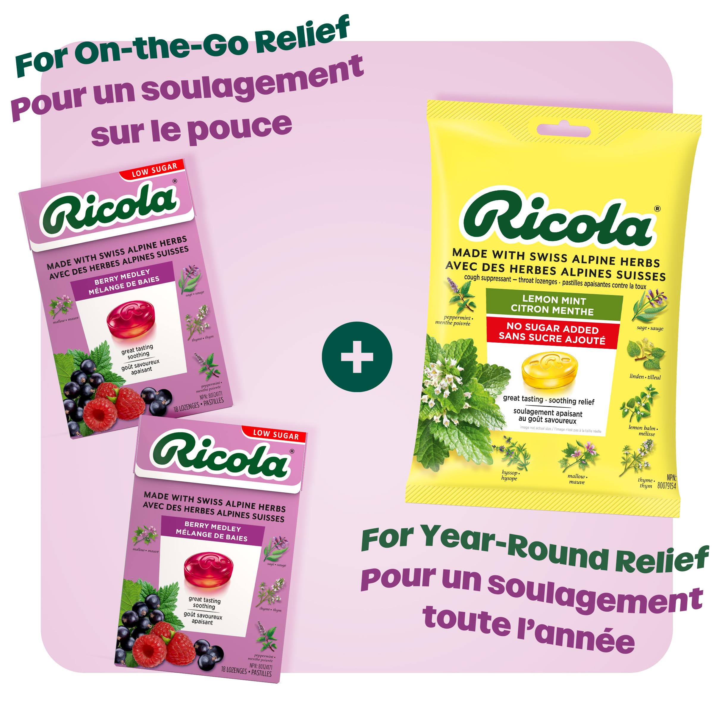 Ricola Berry Medley Herbal Cough Drops with Swiss Alpine Herbs and Low Menthol for Everyday Throat and Voice Care - 18 Count - Throat Lozenges with Low Sugar