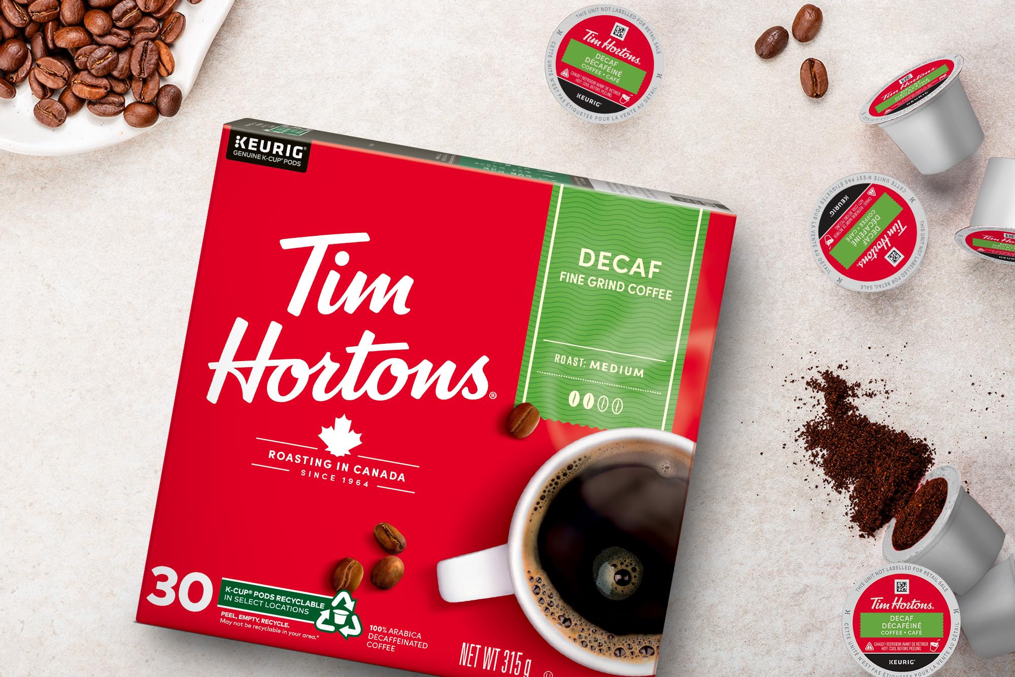 Tim Hortons Decaf Coffee, Single Serve Keurig K-Cup Pods, Medium Roast, 30 Count (Pack of 2)