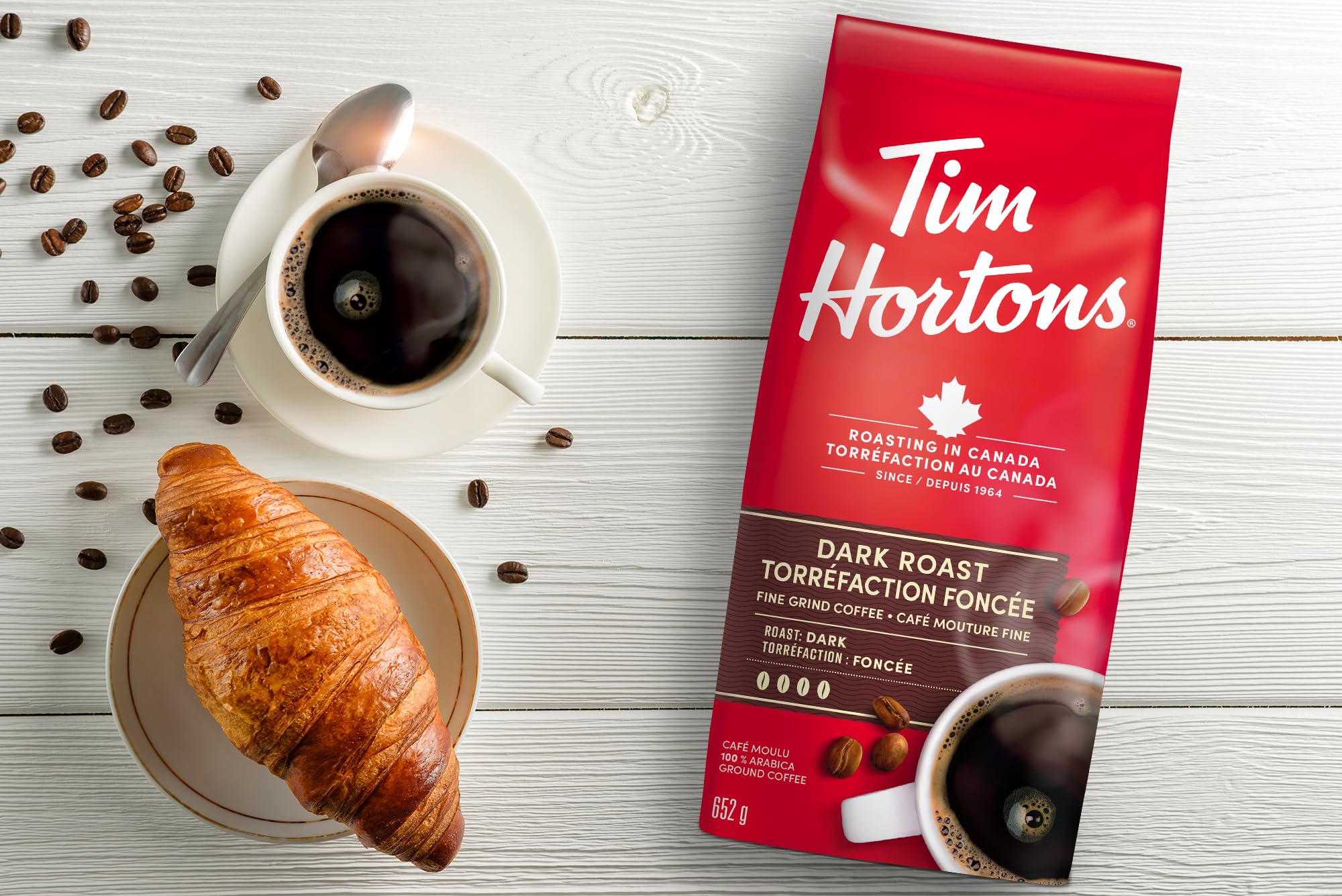 Tim Hortons Dark Roast, Fine Grind Coffee, Dark Roast, Made with 100% Arabica Beans, 652g Bag