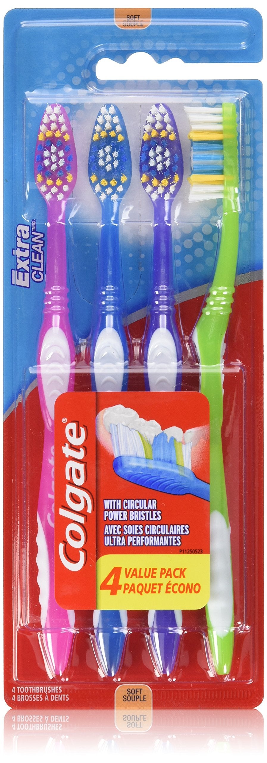 Colgate Soft Toothbrush Value 4 Pack - Extra Clean with Circular Power Soft Bristles, Grip Handle, 4 Toothbrushes, Multicoloured
