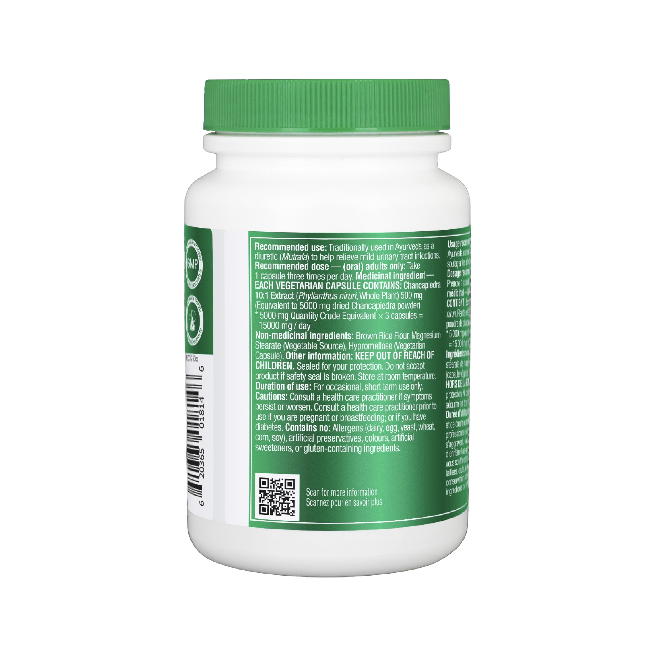 Organika Canadian-Made Chanca Piedra 500 mg - UTI Support | Kidney, Gallblader and Urinary Support, Cleansing- 90 vcaps