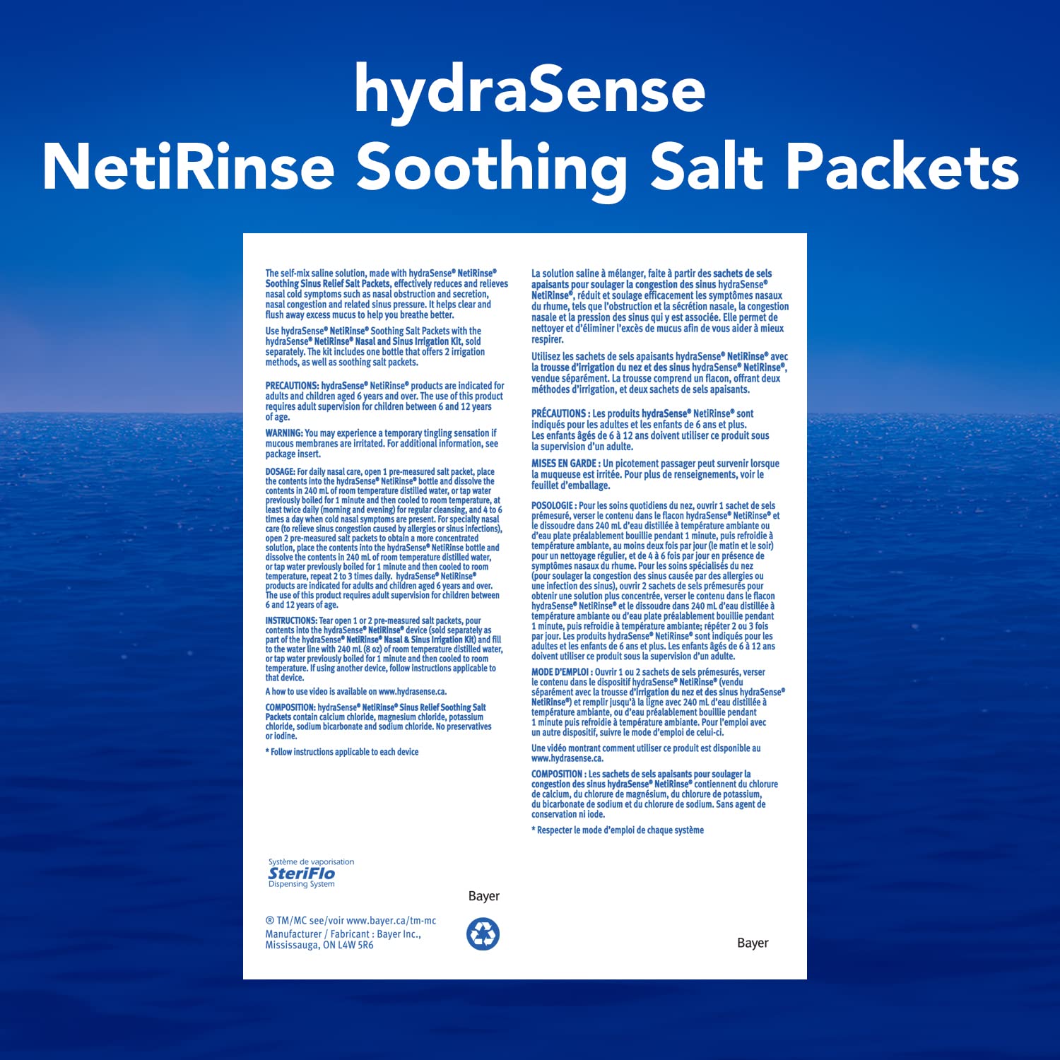 hydraSense NetiRinse Refill Salt Packets, Universal Pre-Measured Self-Mix Packets, Reduces and Relieves Nasal Cold Symptoms, 60 Count