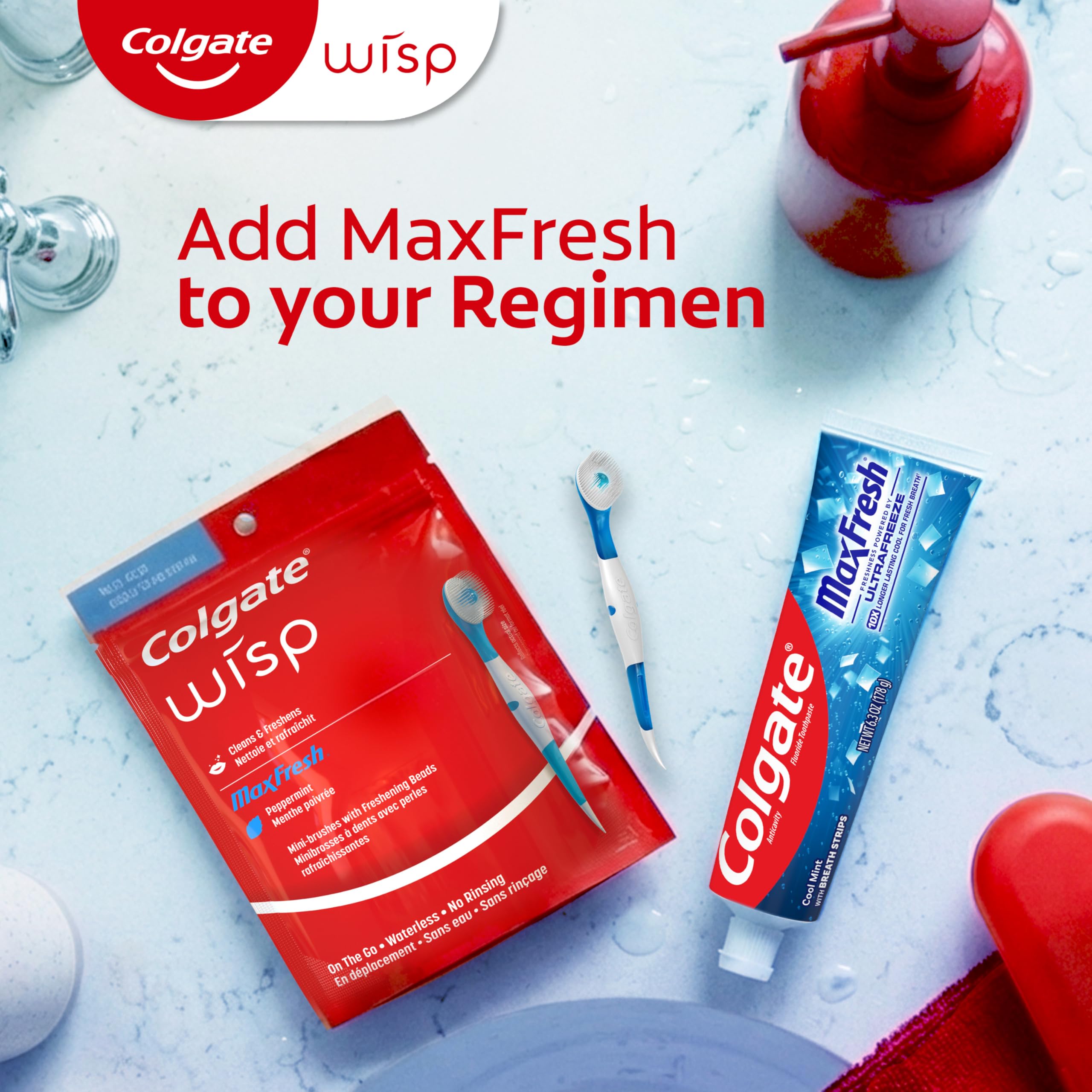 Colgate MaxFresh Wisp Disposable Toothbrushes, Mini Travel Toothbrushes with Soft Bristles for On-the-Go Single Use, Peppermint, 24 Count