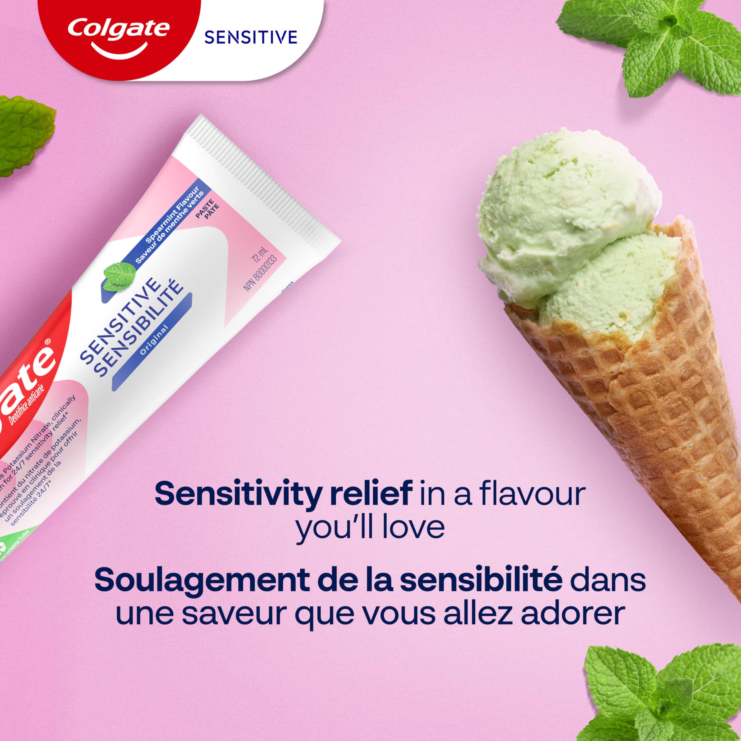 Colgate Sensitive Toothpaste for Sensitive Teeth, 1 Pack, Anticavity Toothpaste with Fluoride and Potassium Nitrate, Helps Prevent Bad Breath, Cavities, and Tartar Buildup, Spearmint, 72 mL