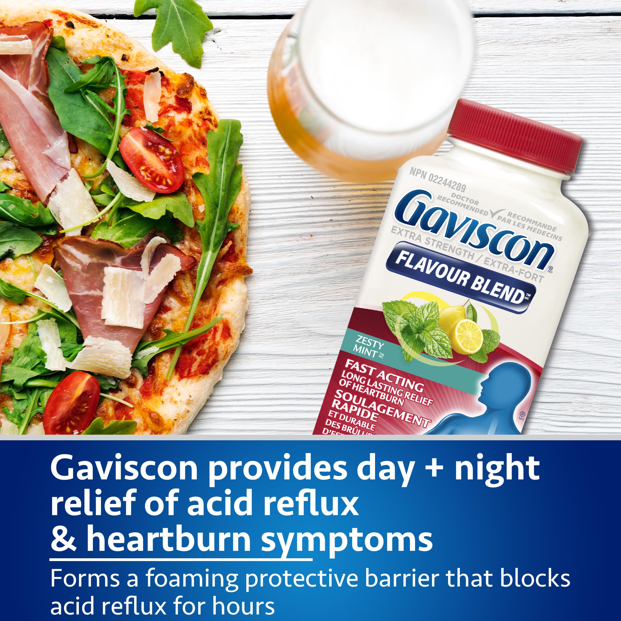 Gaviscon Extra Strength Tablets - Less Sugar, Zesty Mint, 25-Count - Chewable Foaming Antacid Tablets for Day and Night Heartburn Relief, Acid Reflux & GERD - Free from Aluminum, Lactose and Gluten