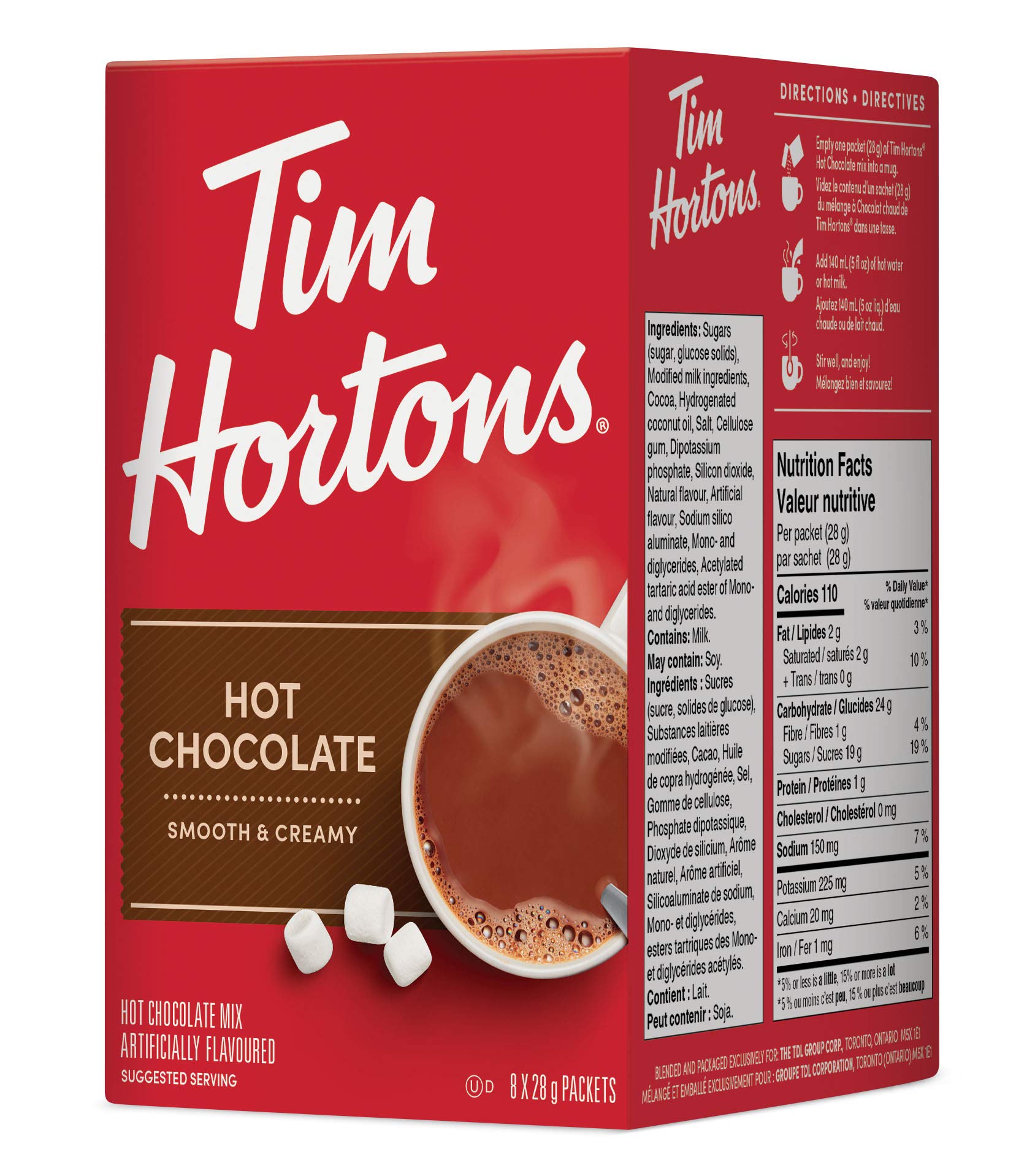 Tim Hortons Hot Chocolate Packets, Original Hot Chocolate, 8 Count (Pack of 5)
