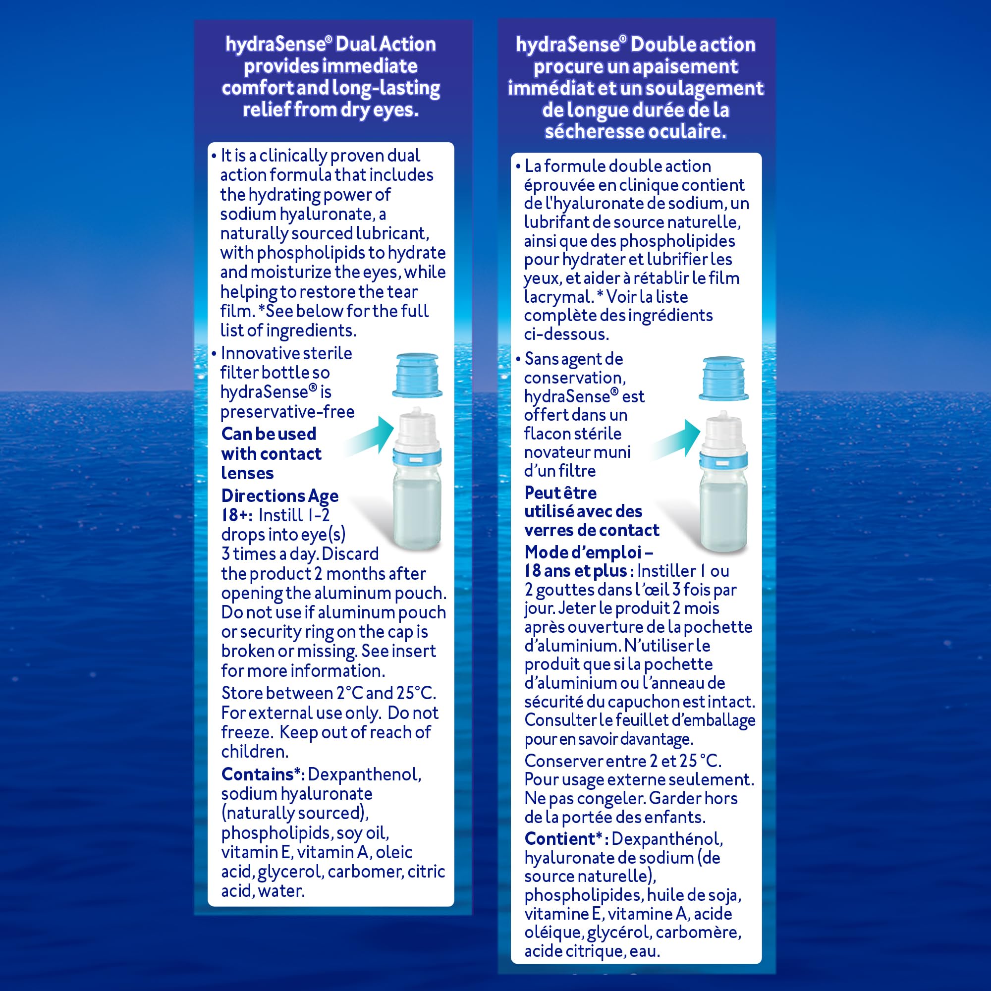 hydraSense Dual Action Eye Drops, For Dry Eyes, Preservative Free, Clinically Proven Dual Action Formula, Naturally Sourced Lubricant, With Phospholipids, 10 mL