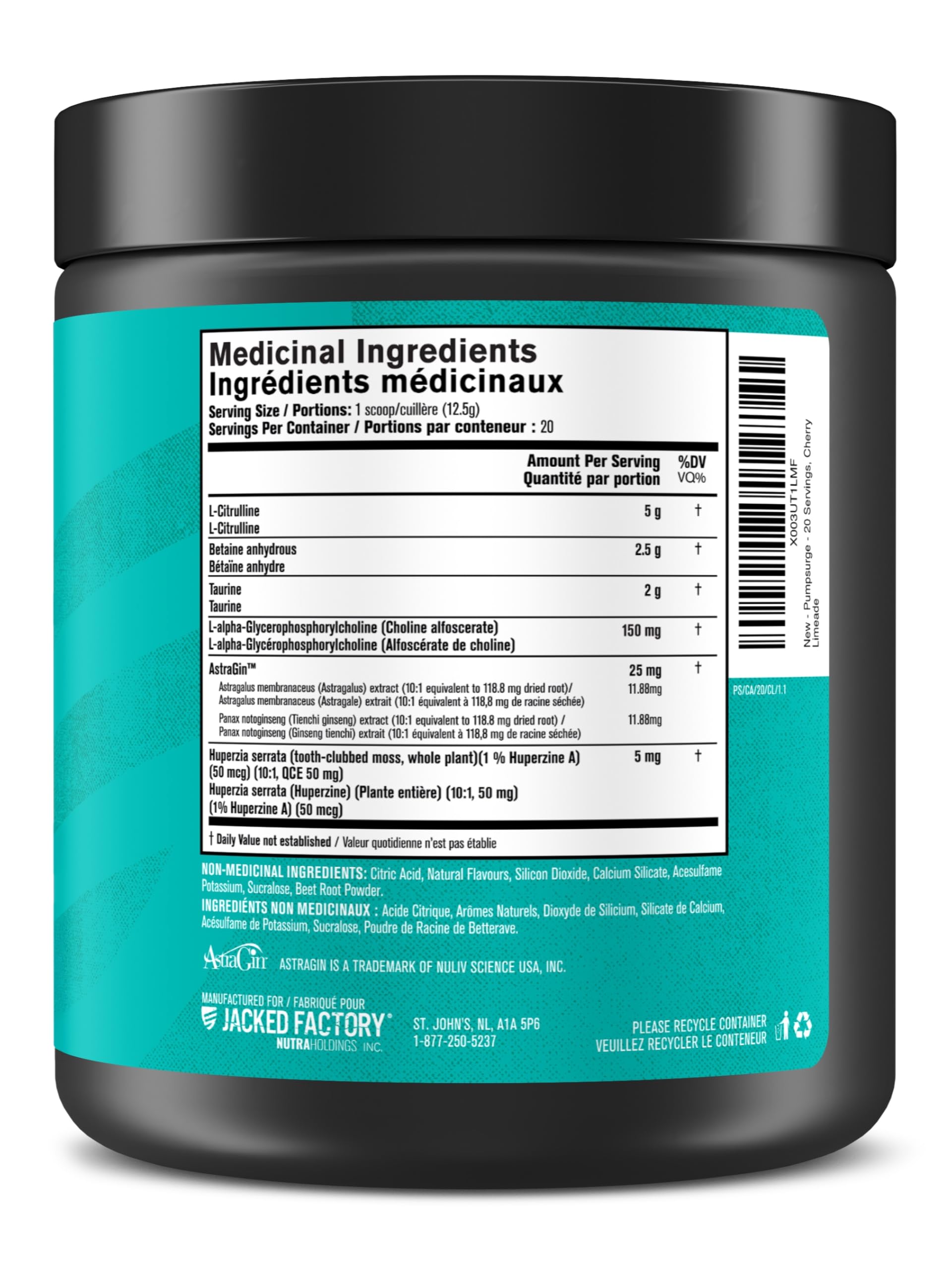 Jacked Factory Pumpsurge Caffeine Free Preworkout - Stim Free Pre Workout Powder, Nitric Oxide Pump Pre Workout, & Nootropic Supplement - Intense Pumps, Laser Focus - 20 Servings, Cherry Limeade