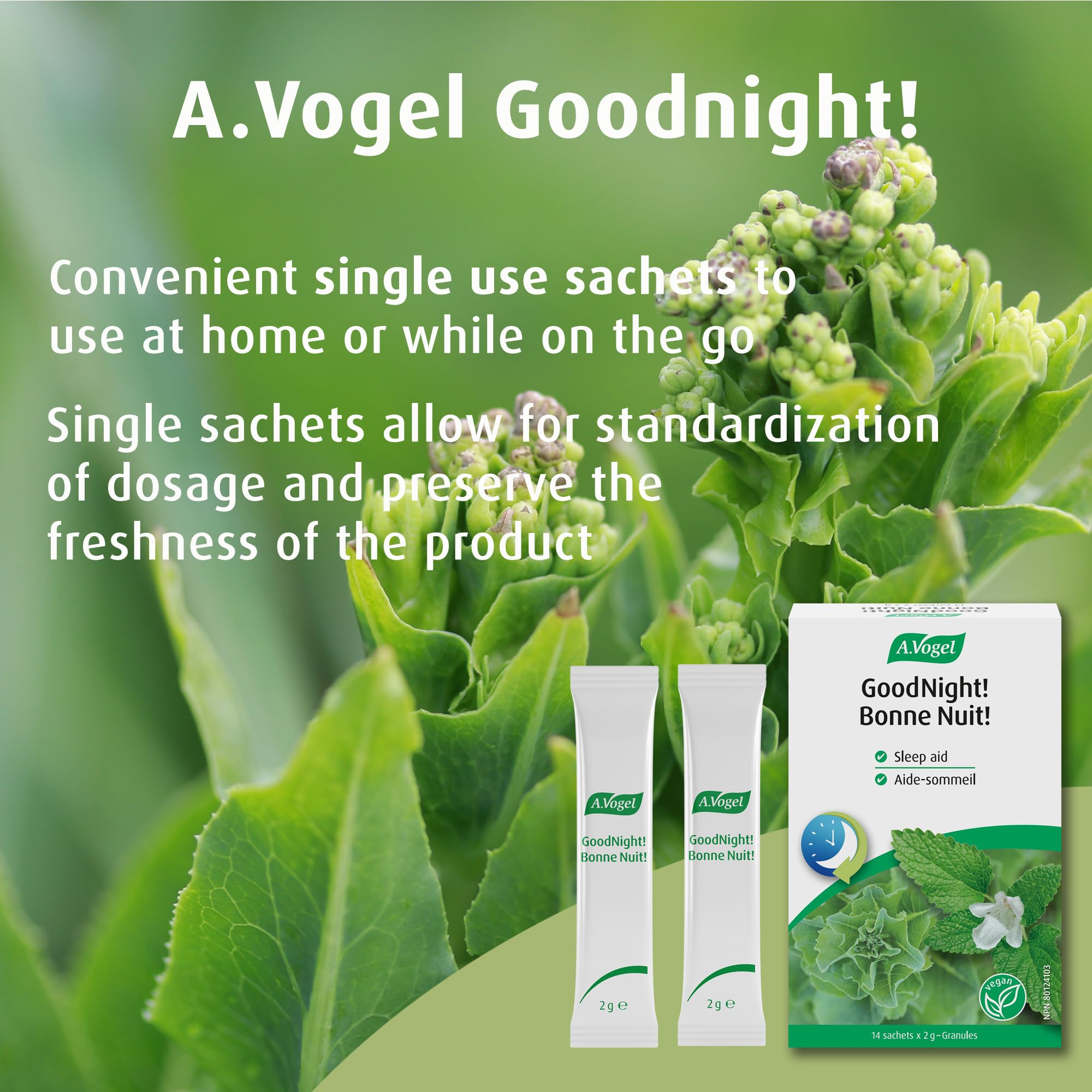 A.Vogel Goodnight! Organic Natural Sleep Aid with Lemon Balm, Lactuca Sativa, L-Tryptophan and Magnesium - Non-Habit Forming Granules for Fast-Acting Restful Sleep 14 x 2g Sachets