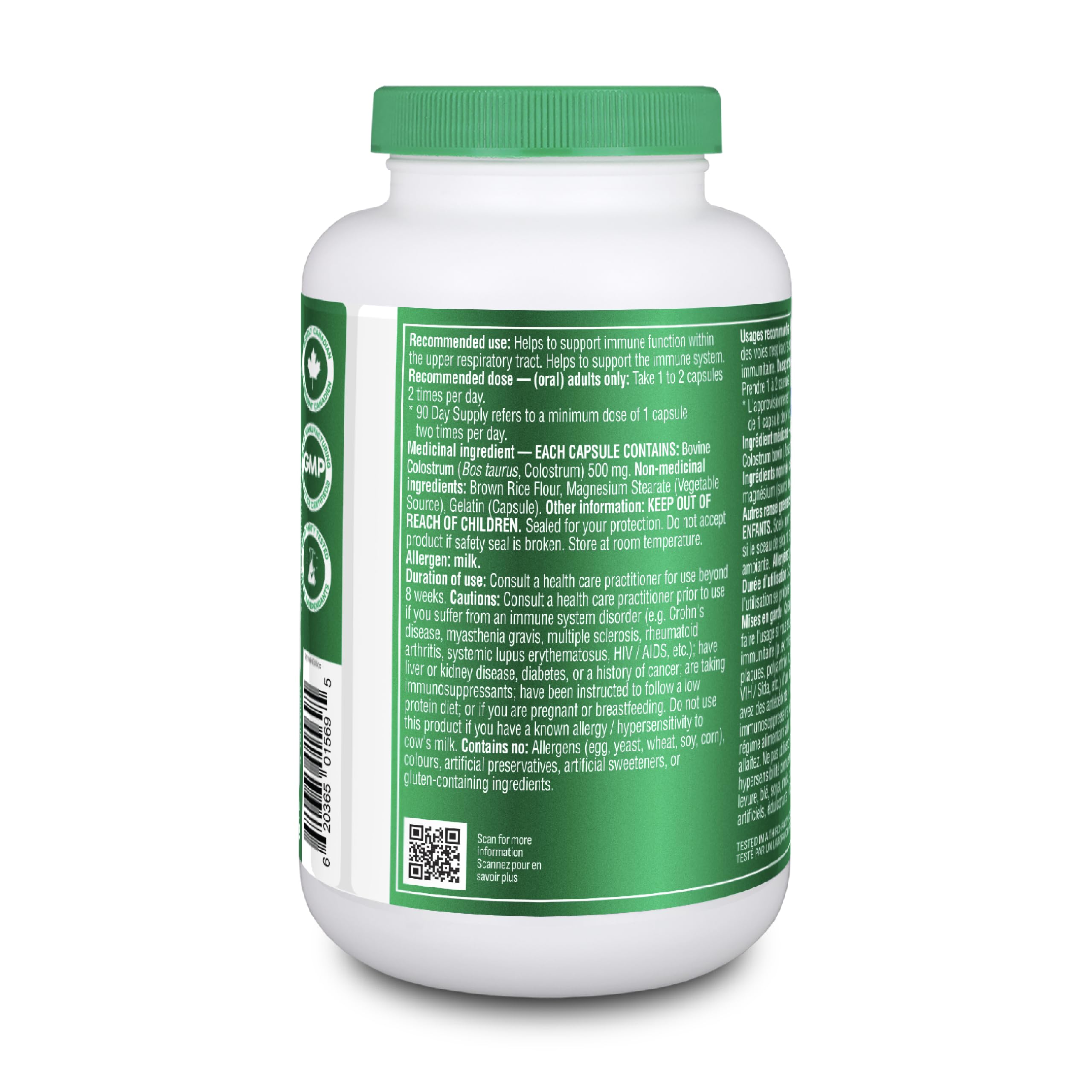 Organika Canadian-Made Colostrum (Bovine)- Immune Support, Grass-Fed- 180caps
