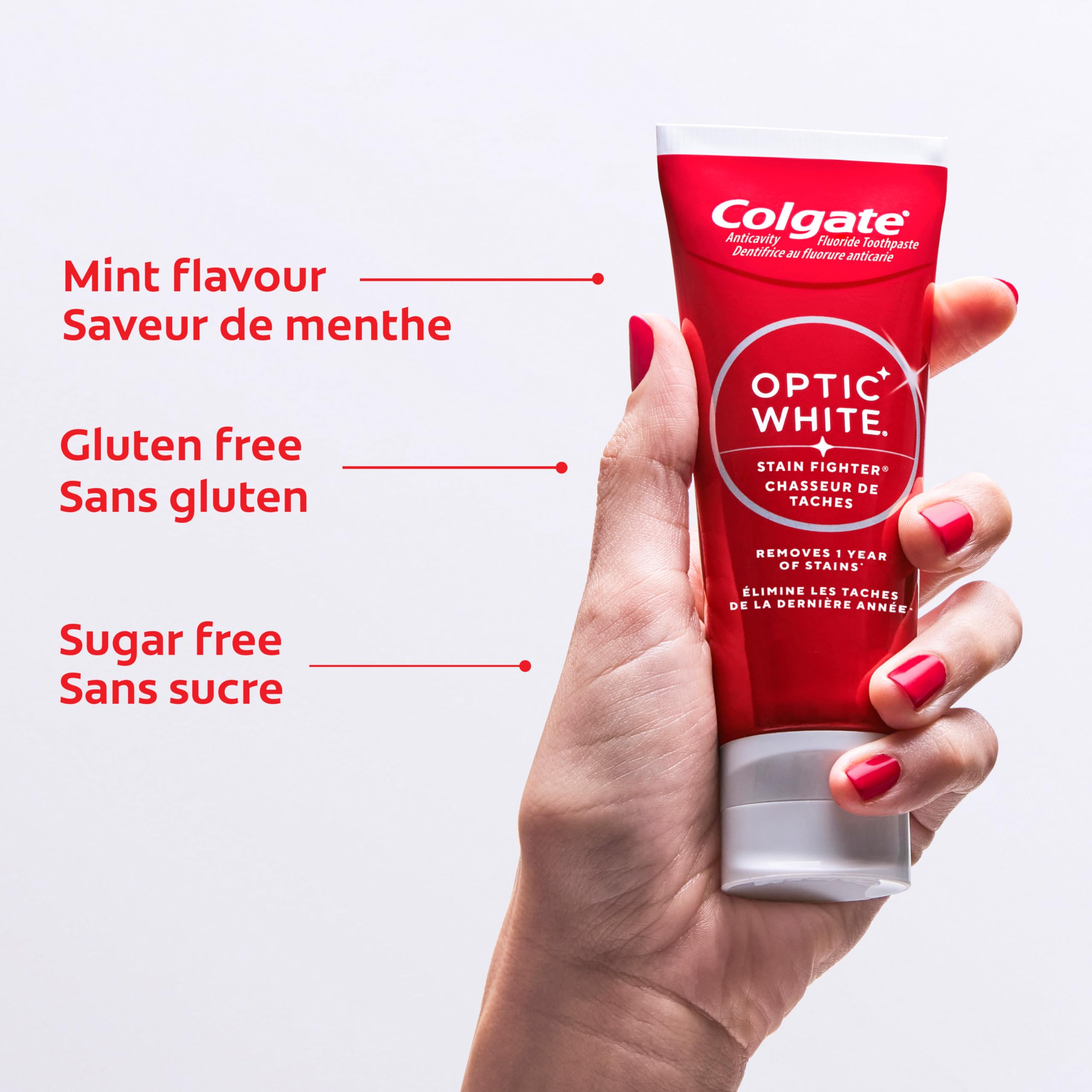 Colgate Optic White Stain Fighter Teeth Whitening Toothpaste, Fresh Mint Gel - 90 ml, 3 Pack