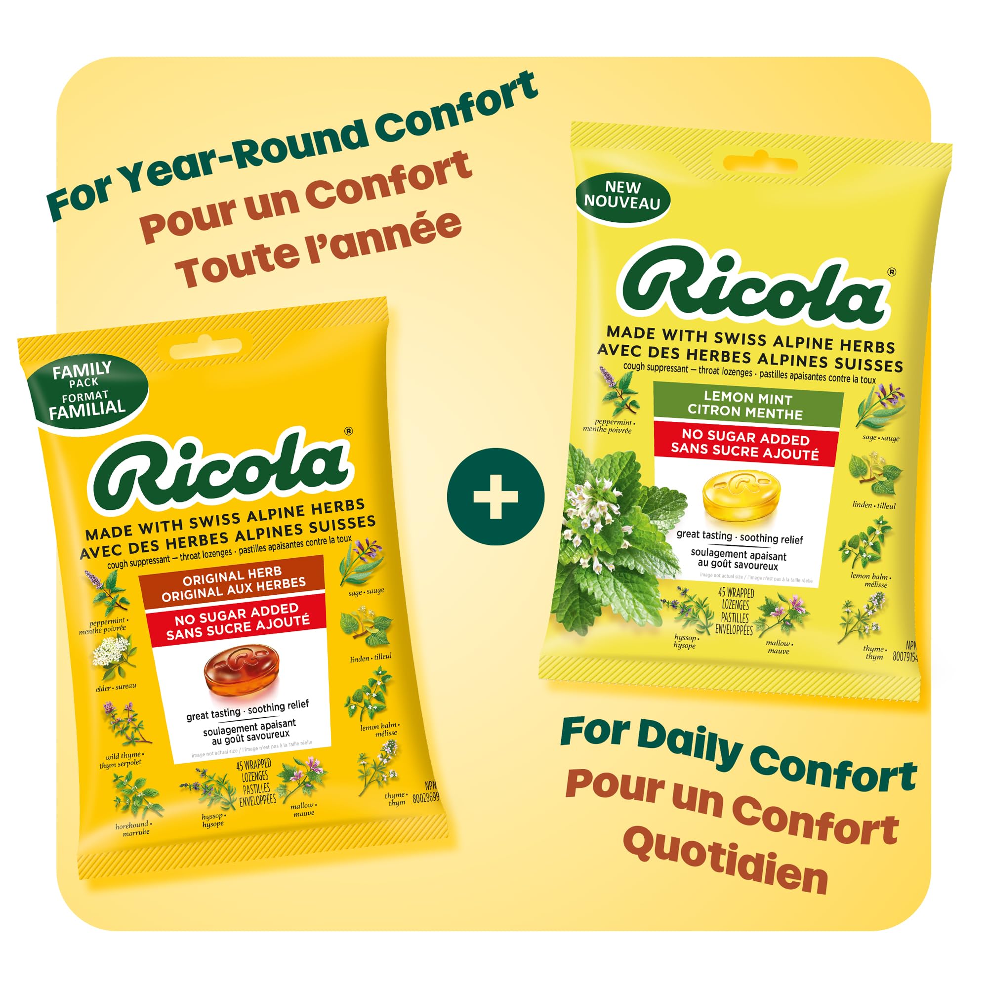 Ricola Original Herb Cough Drops with Menthol - Cough and Sore Throat Relief - 45 Count - Herbal Throat Lozenges